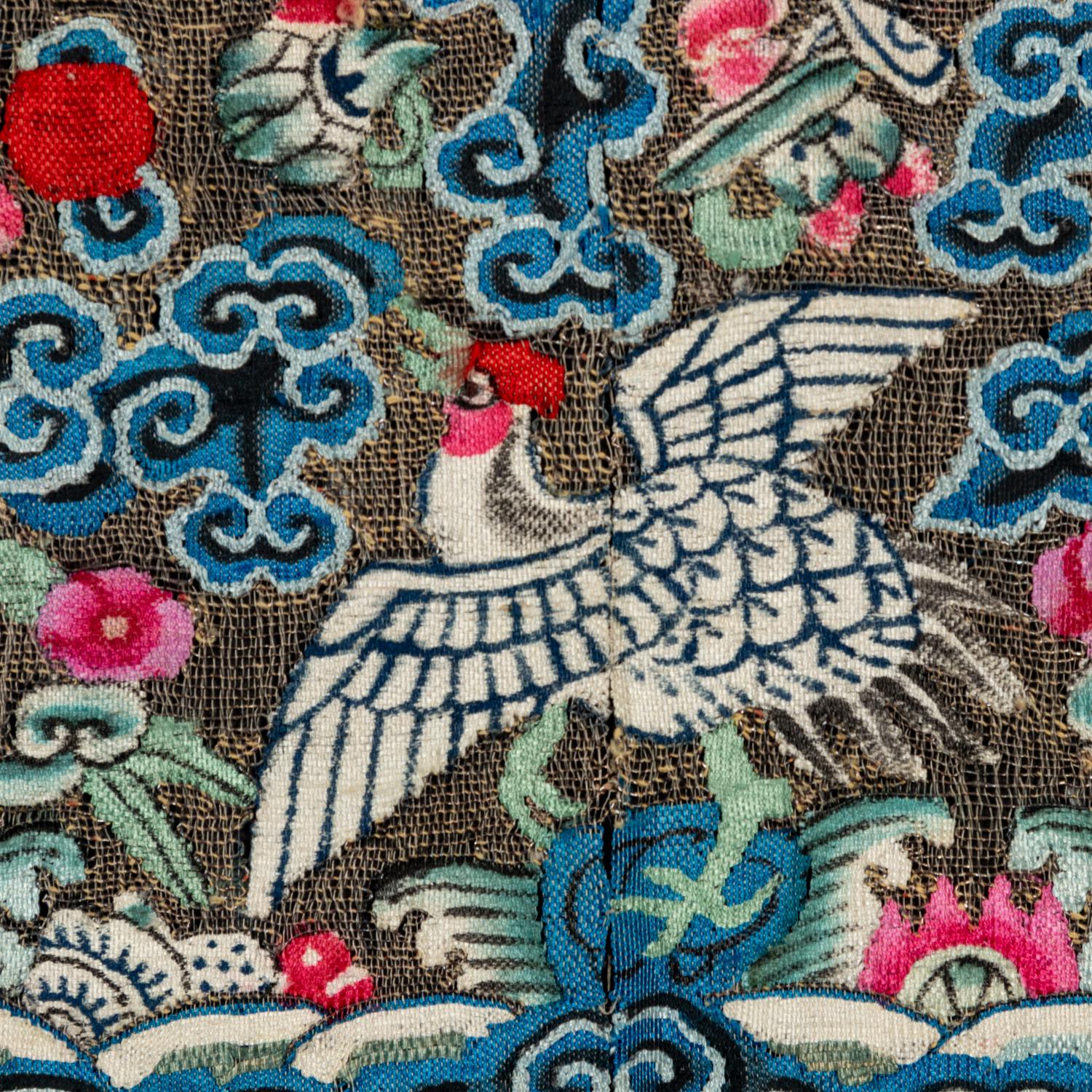 Three Chinese and One Vietnamese Embroidered Silk Rank Badges, 19th Century 清晚期 織綉補子四幅