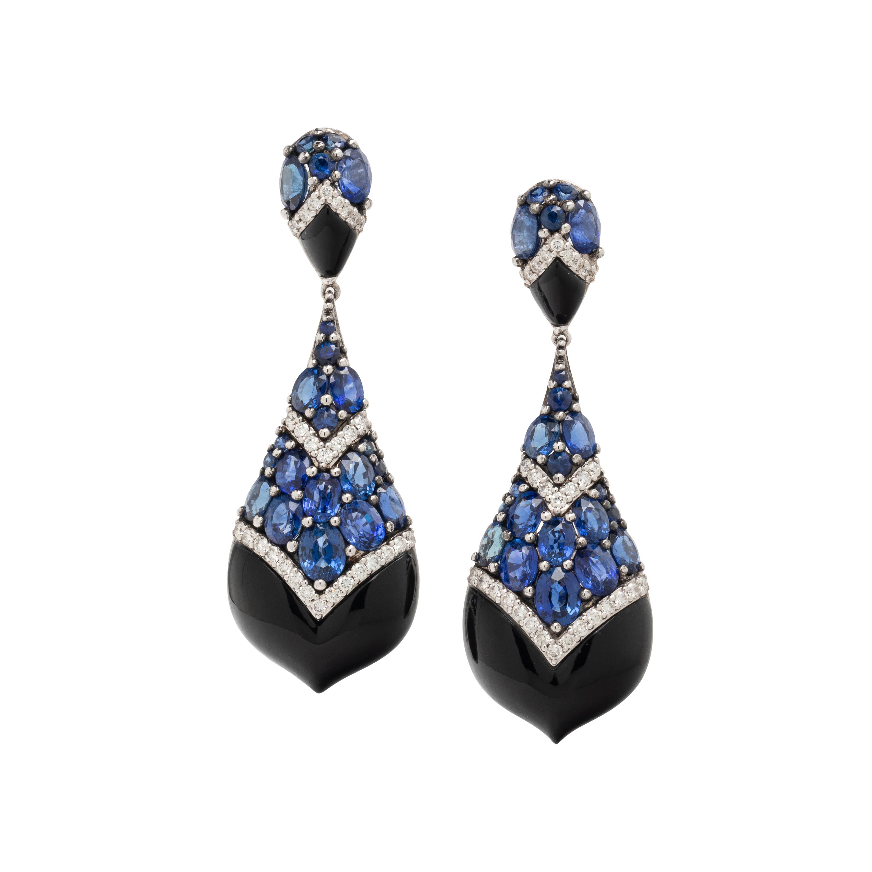 SAPPHIRE, DIAMOND, AND BLACK ONYX EARRINGS
