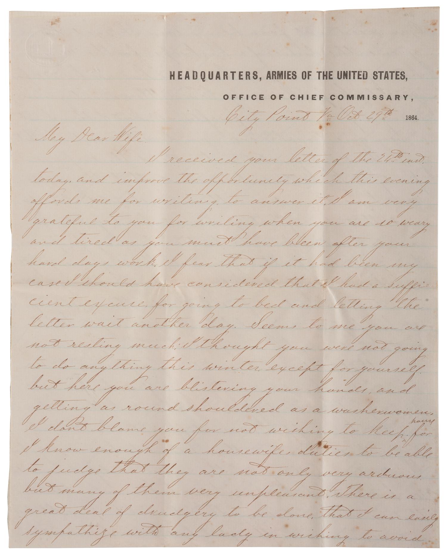 [CIVIL WAR]. War-date letters of Corporal Edwin J. Barden, 7th Regiment Connecticut Volunteer Infantry, combat soldier and later clerk at Headquarters Department of the South, Headquarters X Corps, and Headquarters US Army, Office of Chief Commissary.