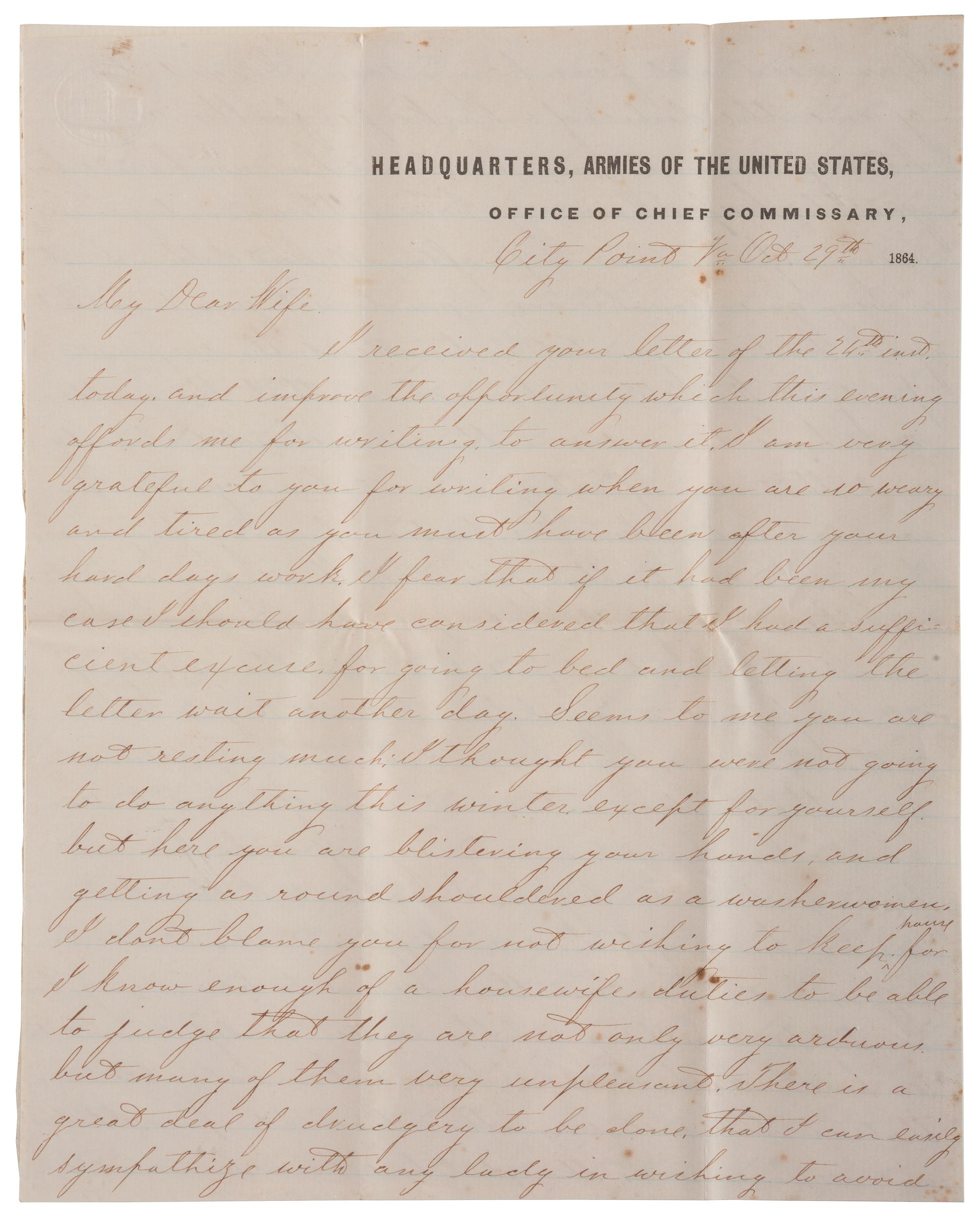 [CIVIL WAR]. War-date letters of Corporal Edwin J. Barden, 7th Regiment Connecticut Volunteer Infantry, combat soldier and later clerk at Headquarters Department of the South, Headquarters X Corps, and Headquarters US Army, Office of Chief Commissary.