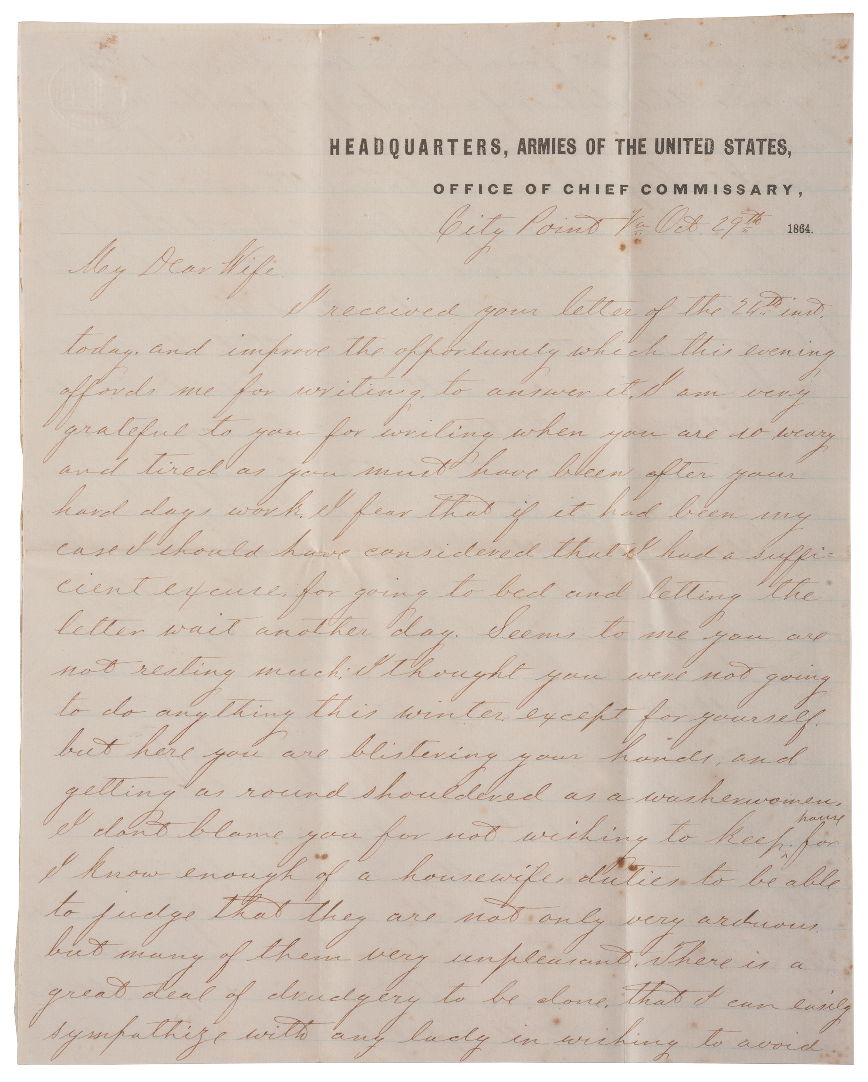 [CIVIL WAR]. War-date letters of Corporal Edwin J. Barden, 7th Regiment Connecticut Volunteer Infantry, combat soldier and later clerk at Headquarters Department of the South, Headquarters X Corps, and Headquarters US Army, Office of Chief Commissary.