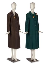 Two Rizik Brothers Winter Coats with a Collection of Brooches