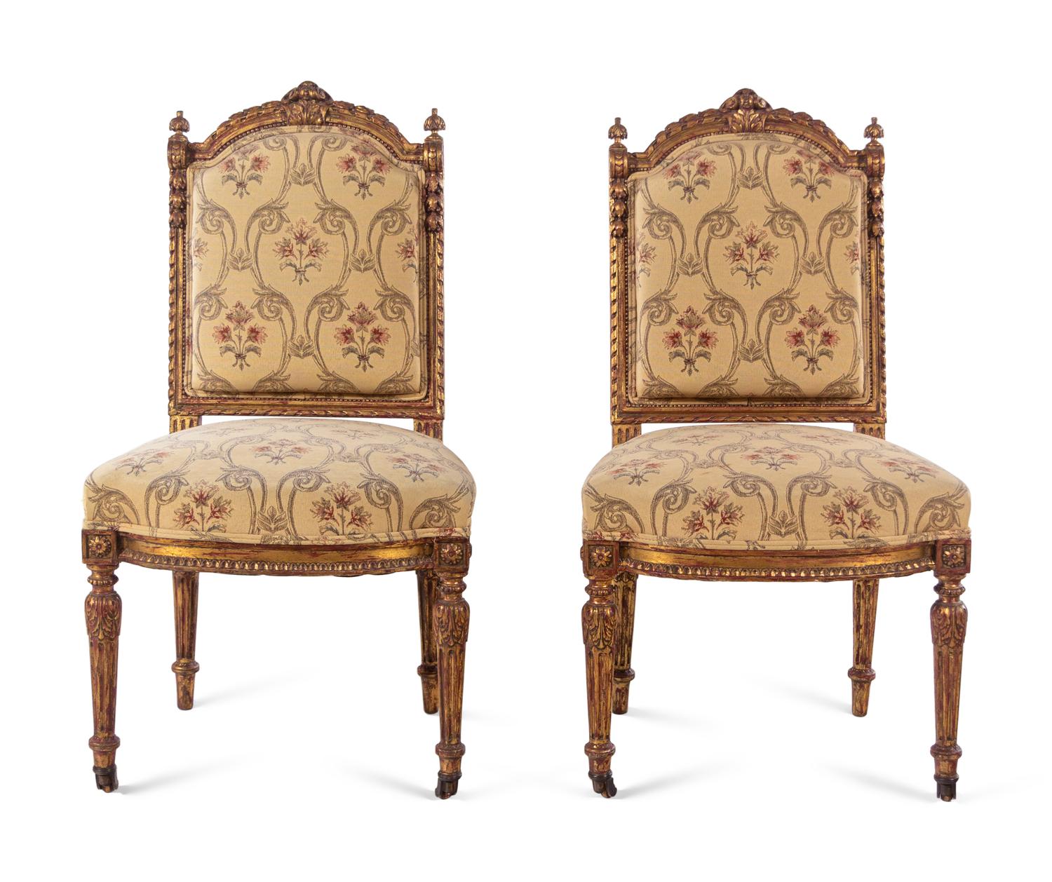 A Pair of Victorian Giltwood Side Chairs in the Louis XVI Taste