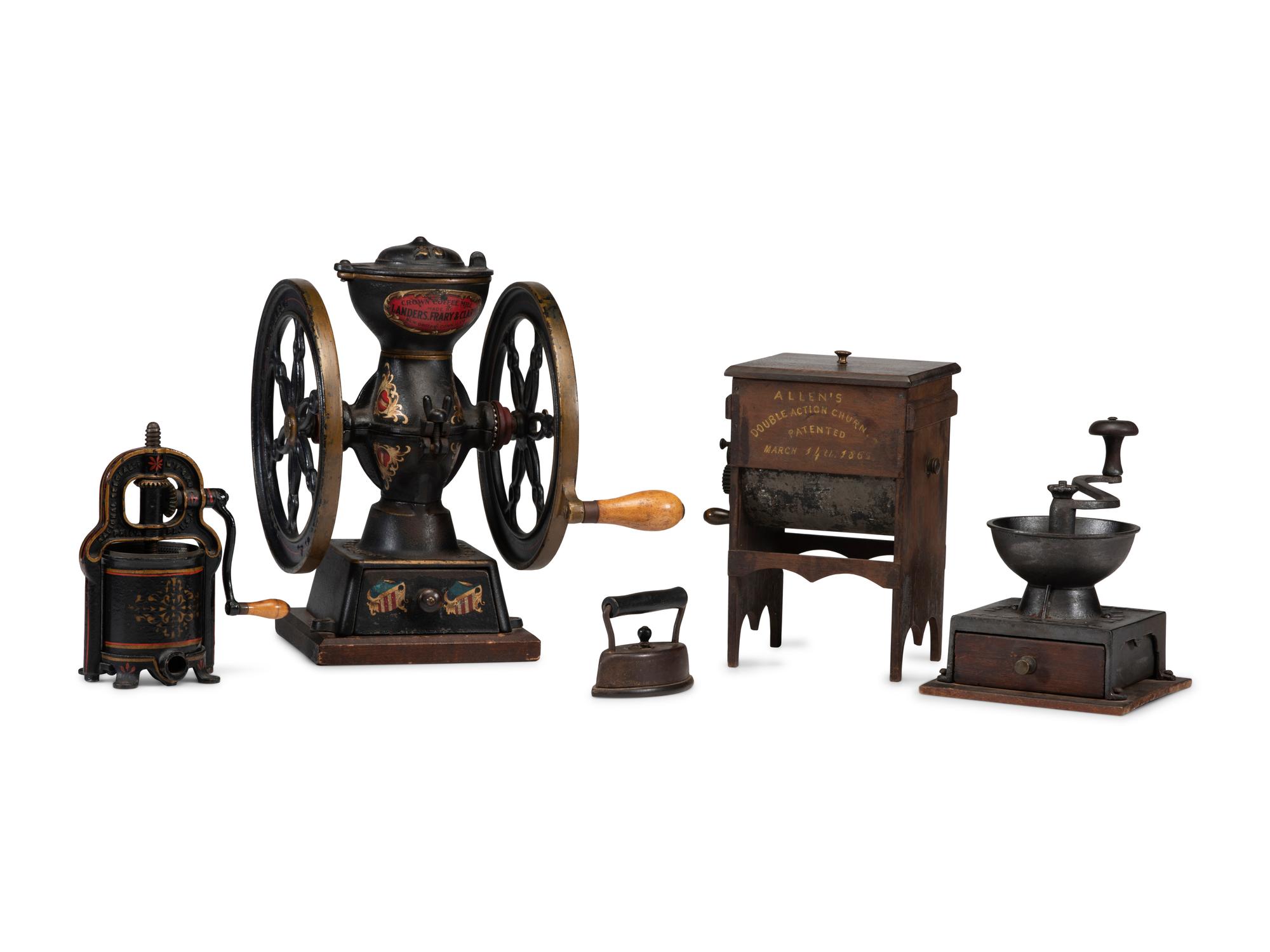 Two Coffee Grinders, a Sausage Stuffer and Miniature Churn