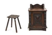 A Renaissance Revival Carved Oak Coal Hod, Height of first 25 3/4 inches.