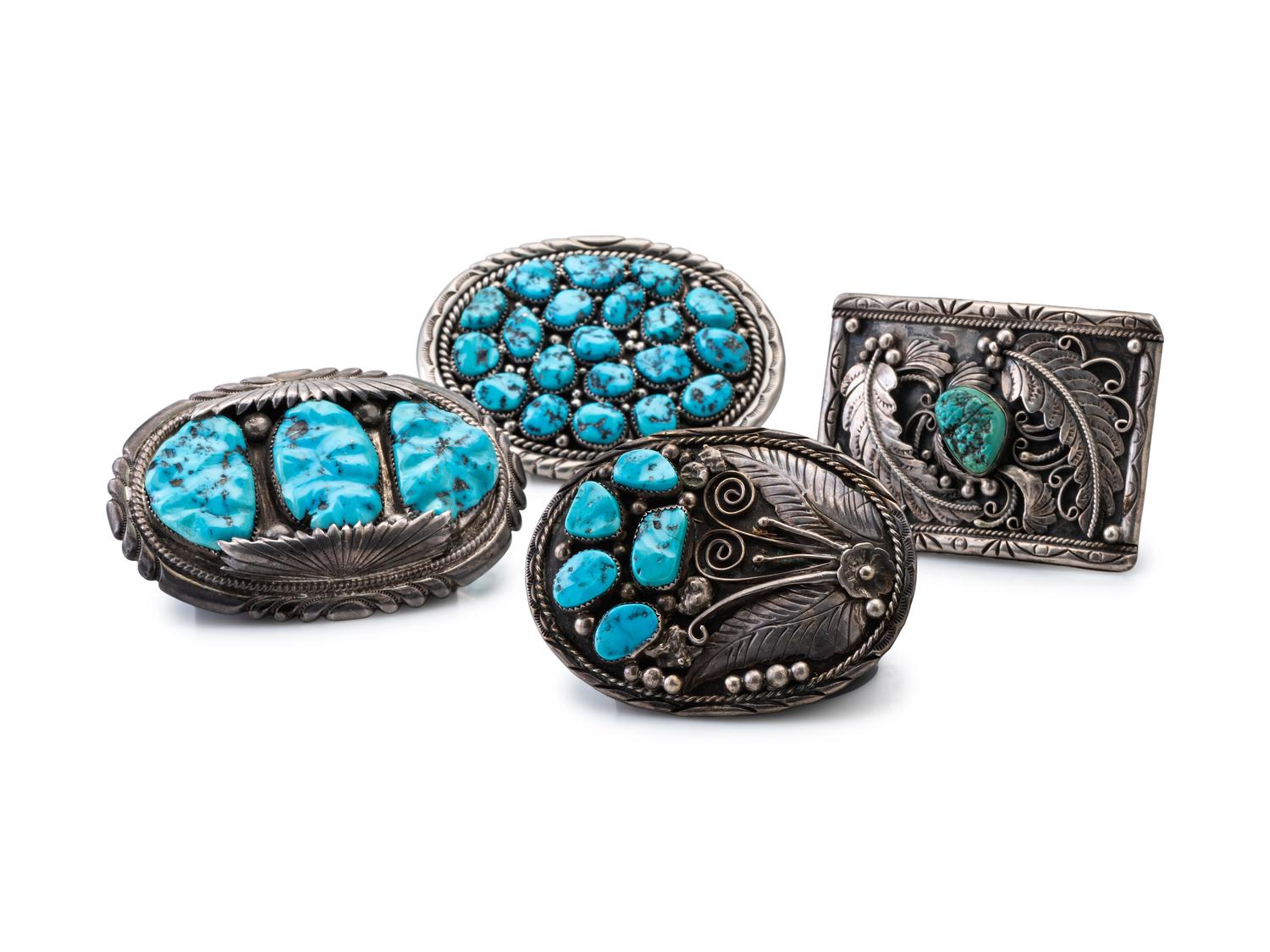 Navajo Silver and Turquoise Nugget Belt Buckles