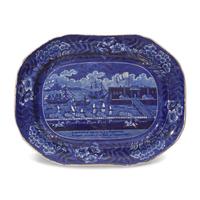 A Staffordshire Historical Blue "Landing of General Lafayette" Platter