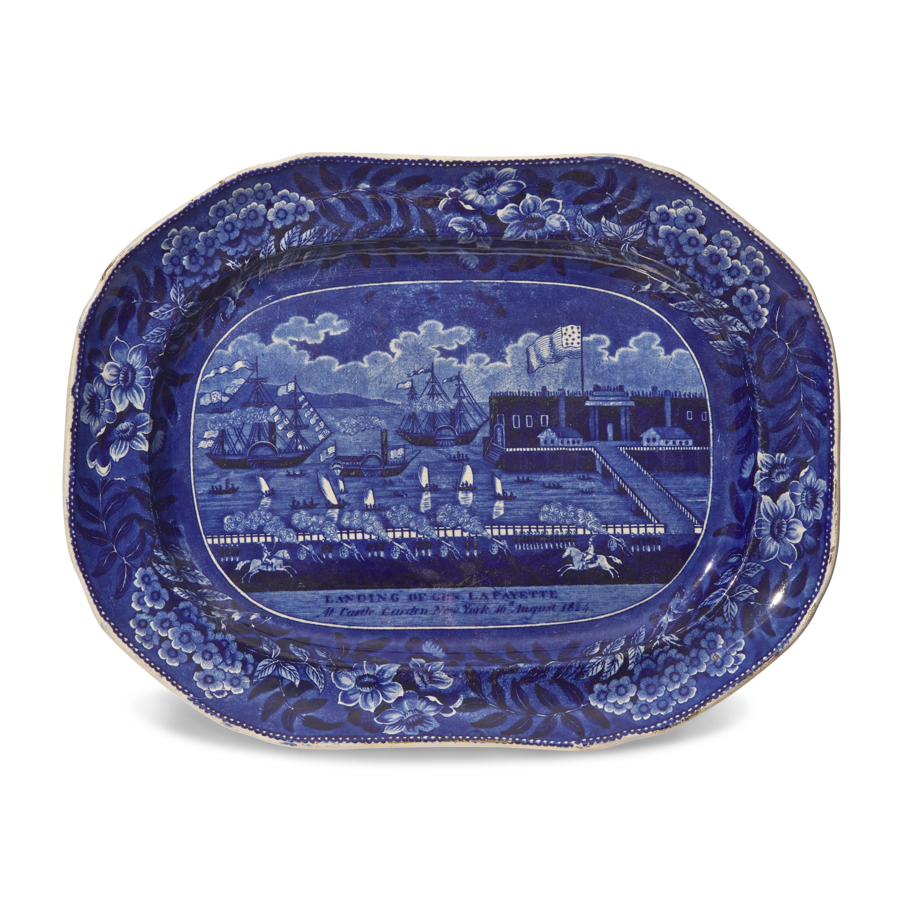 A Staffordshire Historical Blue "Landing of General Lafayette" Platter