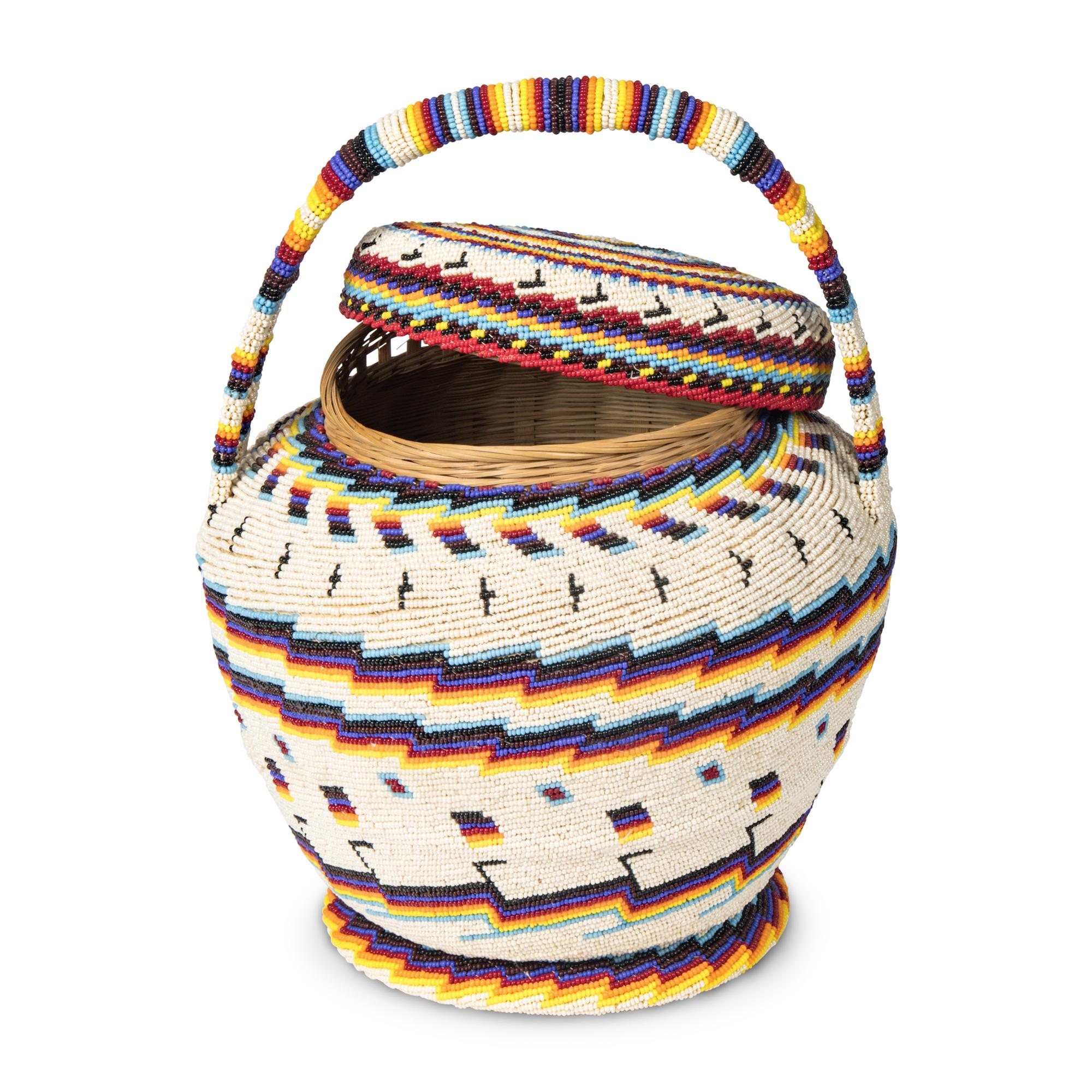 Alice Lang (Ute-Paiute, 20th century) — Beaded Basket, PLUS, 1973