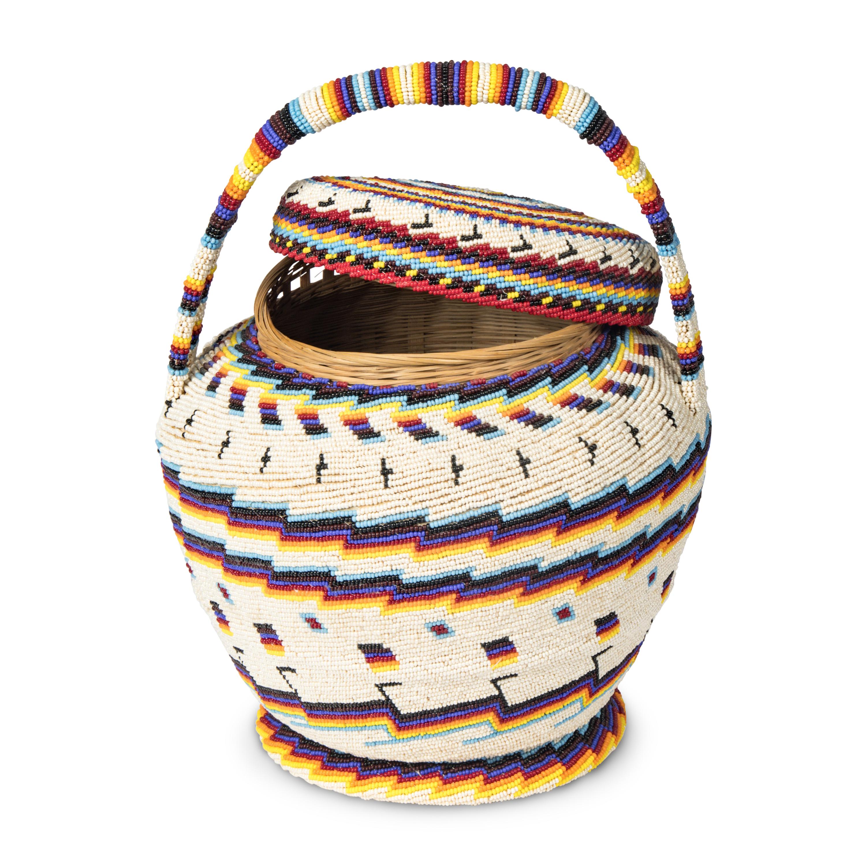 Alice Lang (Ute-Paiute, 20th century) — Beaded Basket, PLUS, 1973