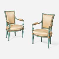A pair of Directoire painted and parcel-gilt fauteuils circa 1800