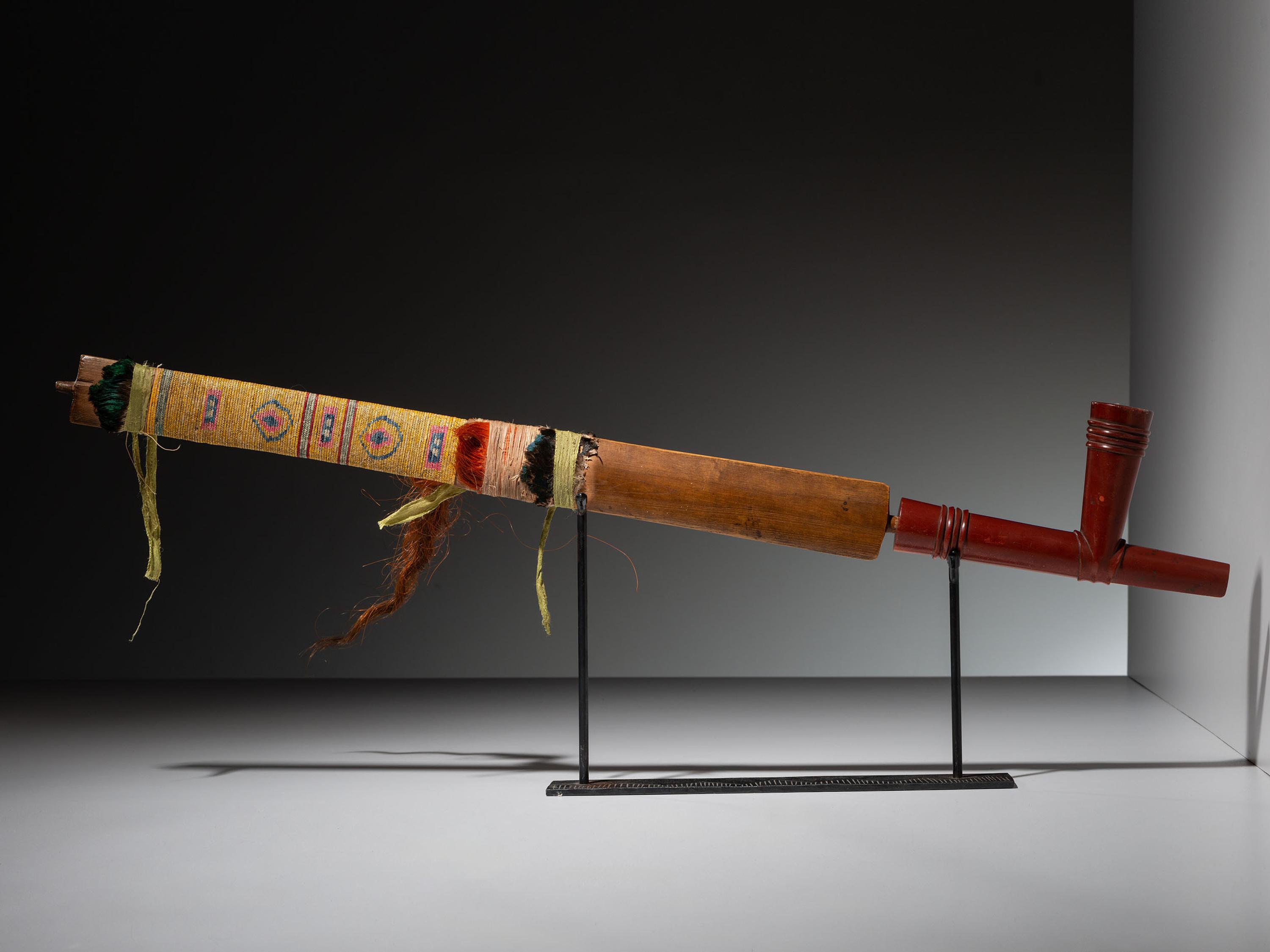 Eastern Plains Pipe, with Quilled Stem and Catlinite Bowl