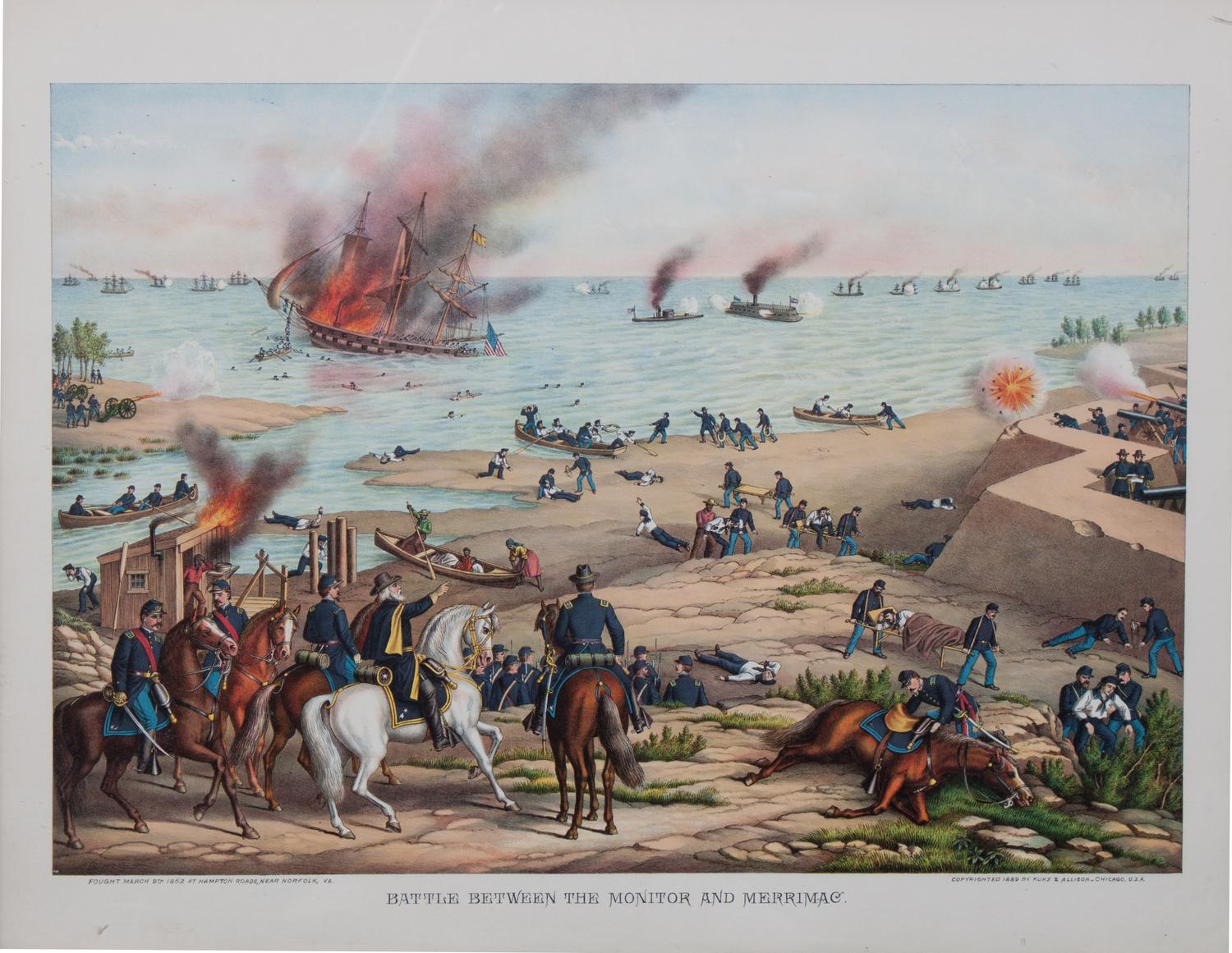 Kurz & Allison, (American, 1880-1899), Battle Between the Monitor and the Merrimac