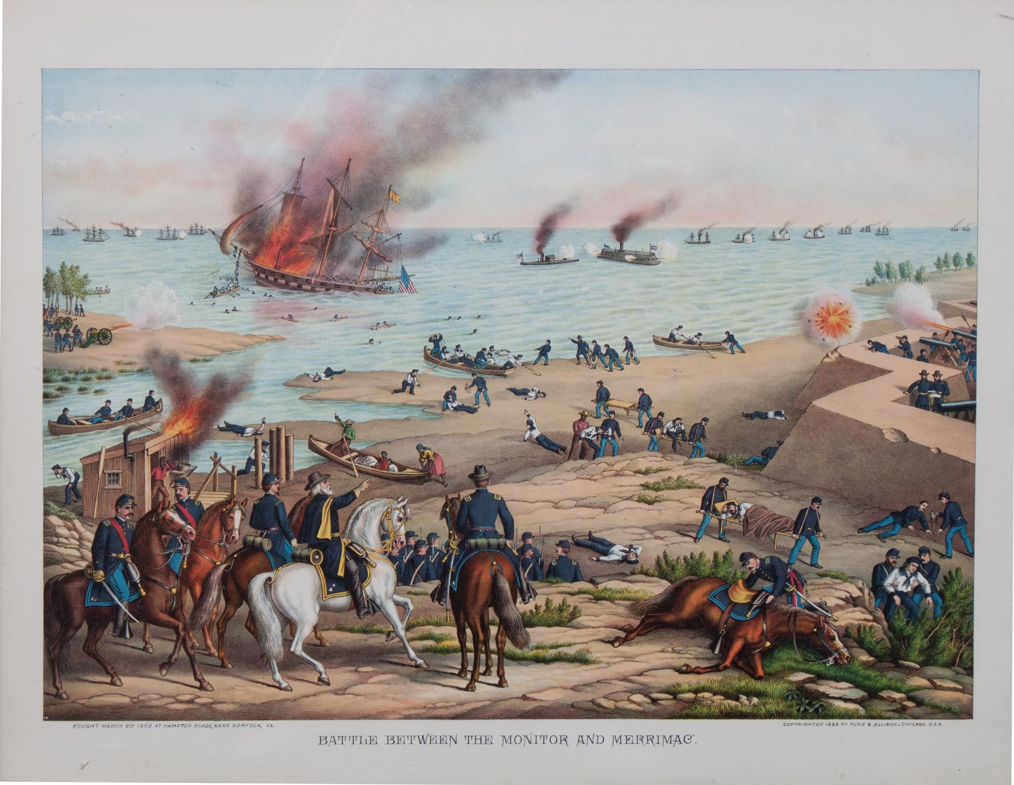 Kurz & Allison, (American, 1880-1899), Battle Between the Monitor and the Merrimac