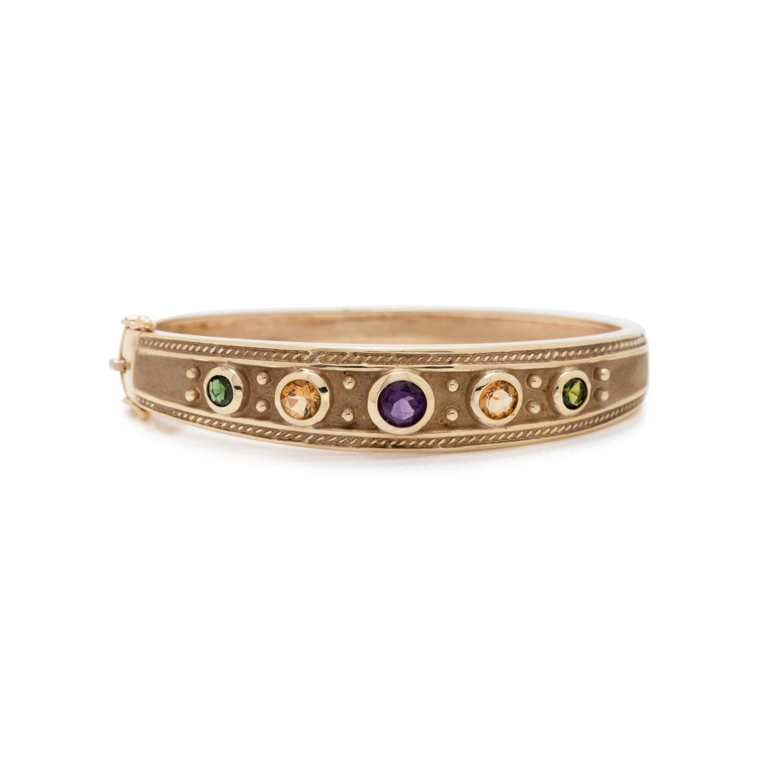 YELLOW GOLD AND MULTIGEM BANGLE BRACELET