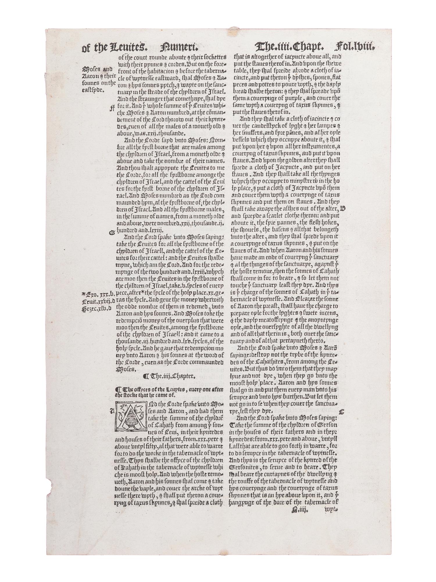 [BIBLE LEAVES - ENGLISH - 16TH AND 17TH CENTURIES]. A group of 8 Bible leaves in English, comprising: