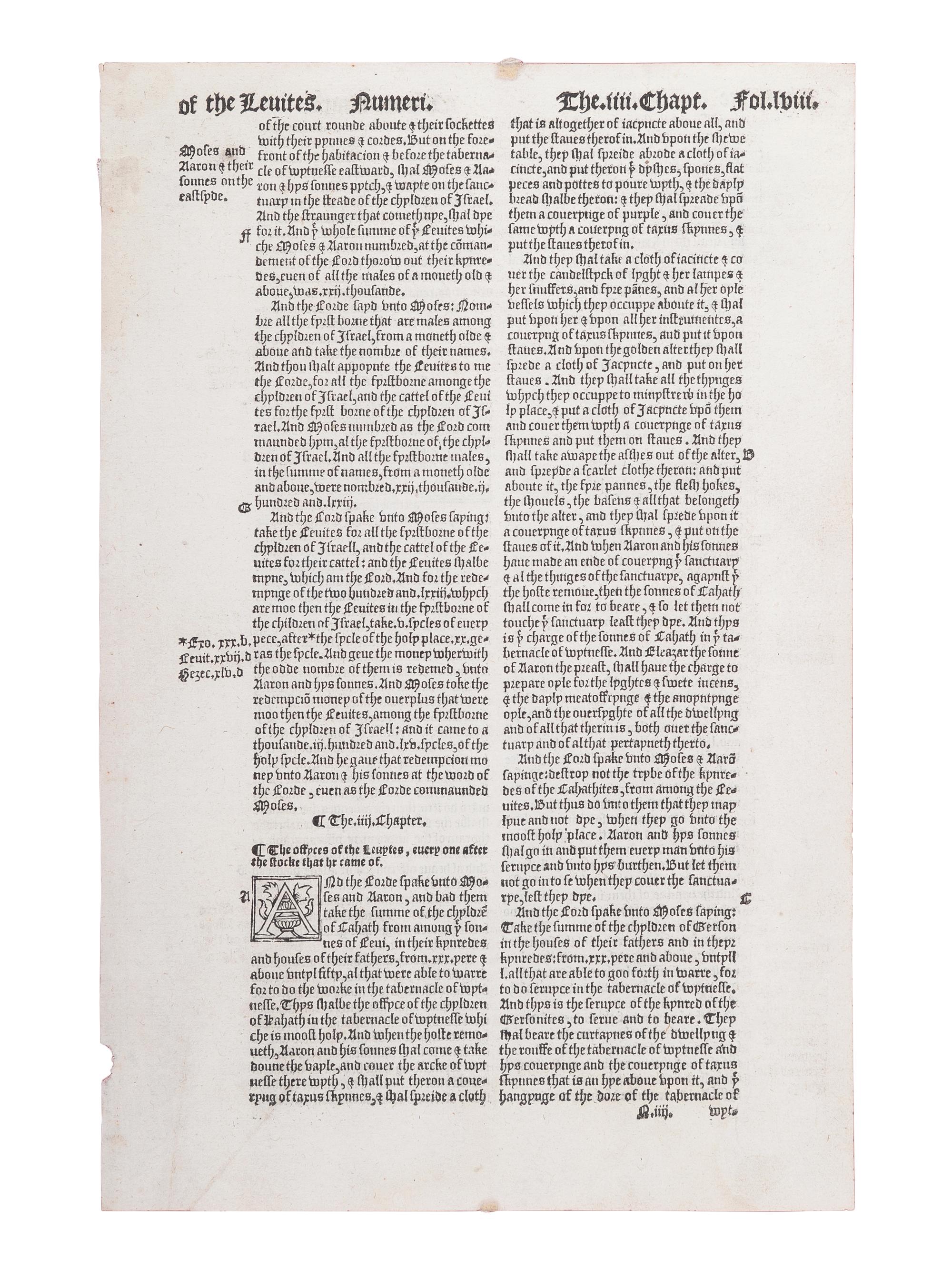 [BIBLE LEAVES - ENGLISH - 16TH AND 17TH CENTURIES]. A group of 8 Bible leaves in English, comprising: