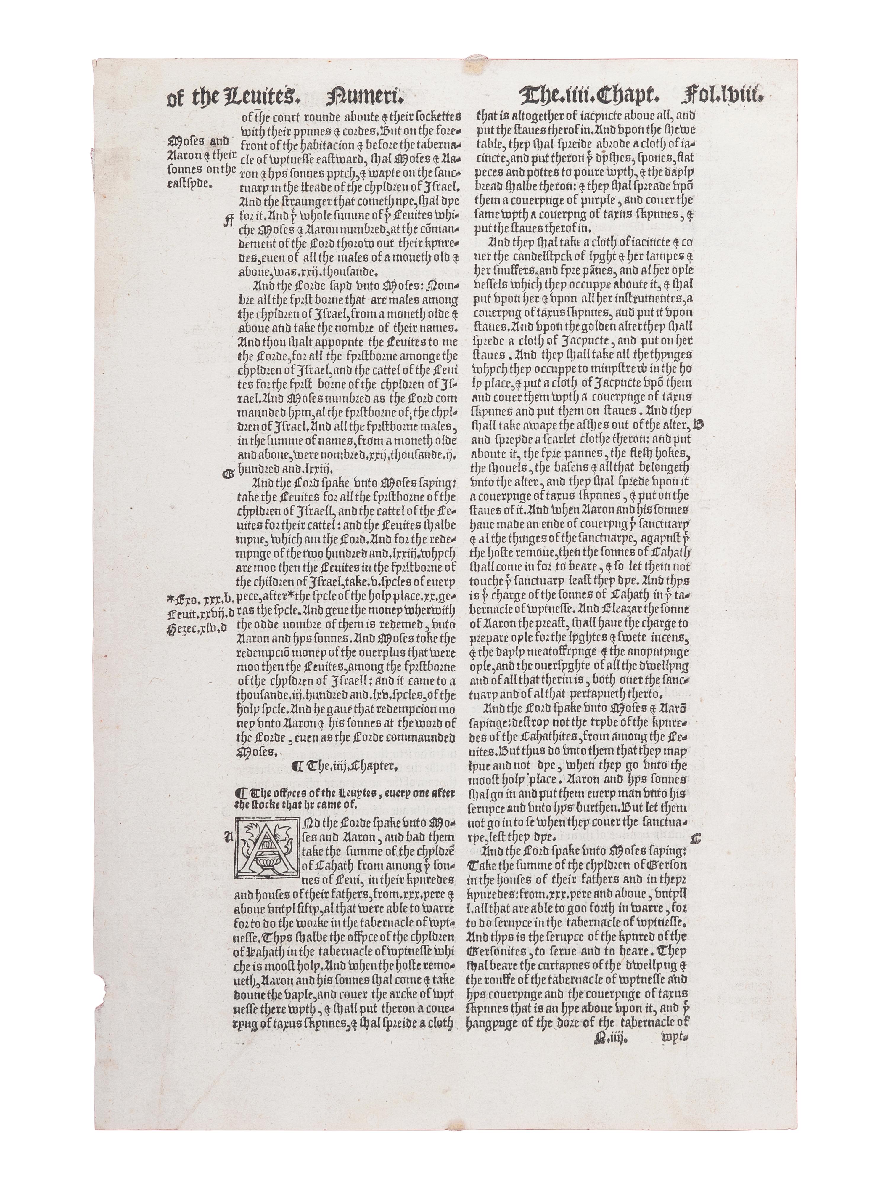 [BIBLE LEAVES - ENGLISH - 16TH AND 17TH CENTURIES]. A group of 8 Bible leaves in English, comprising: