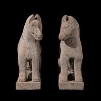 A Pair of Japanese Stone Foxes, Kitsuné, 19th Century