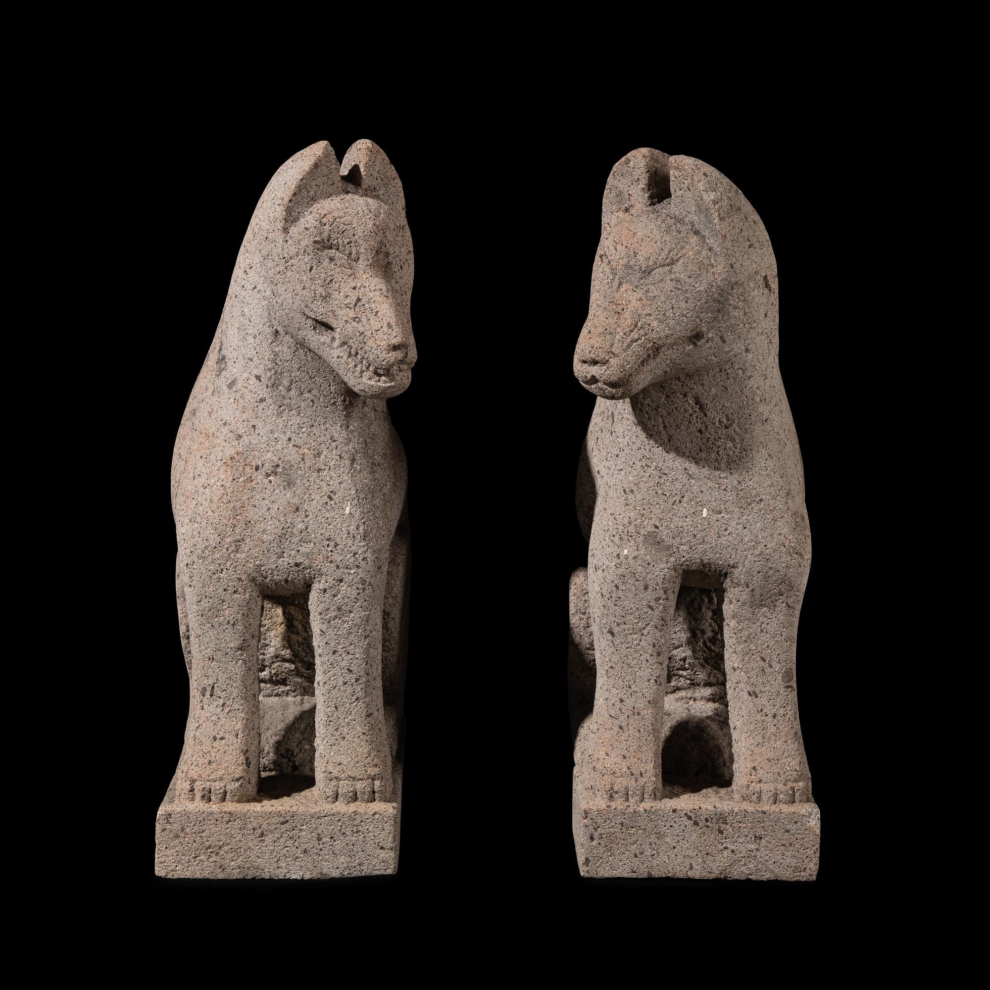 A Pair of Japanese Stone Foxes, Kitsuné, 19th Century