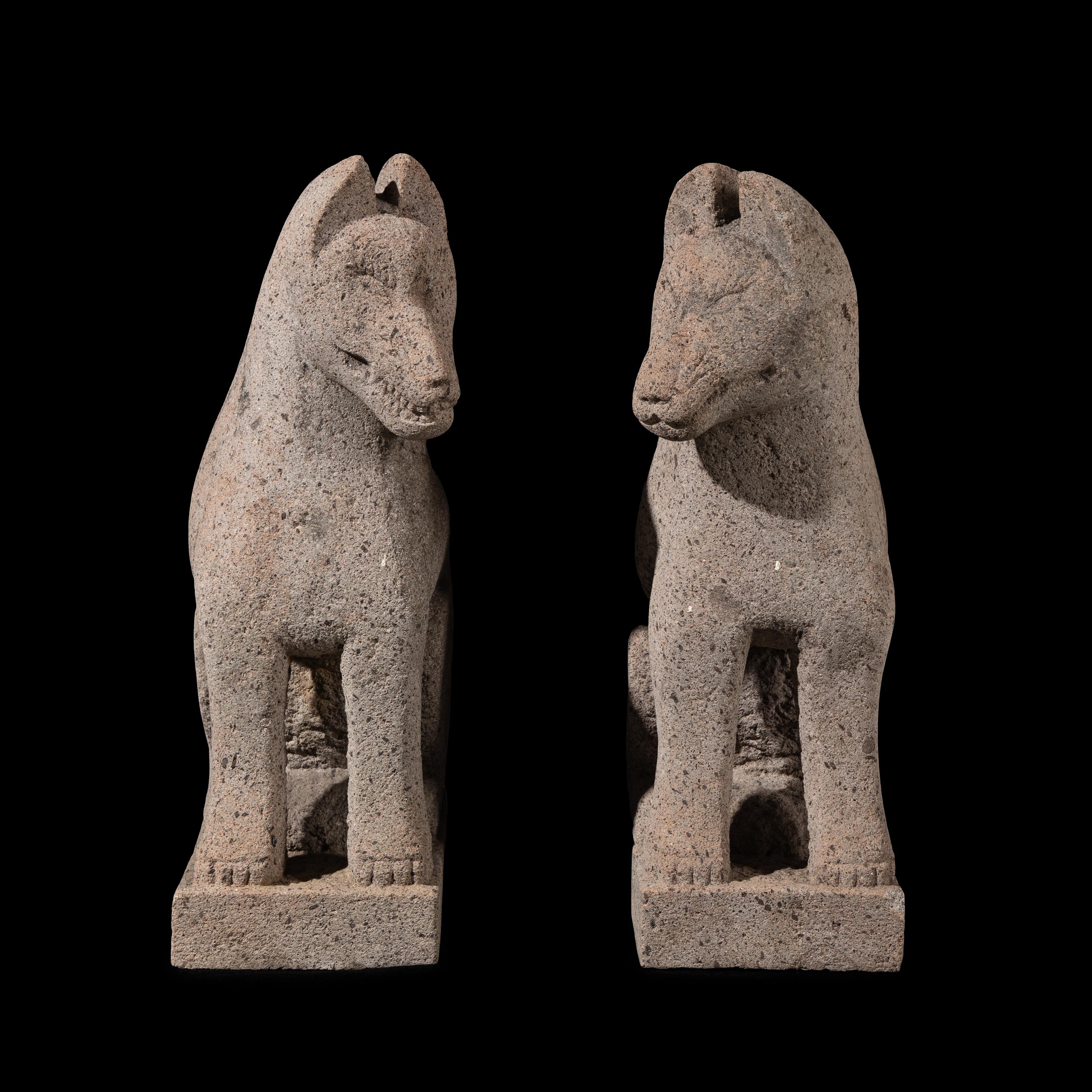 A Pair of Japanese Stone Foxes, Kitsuné, 19th Century