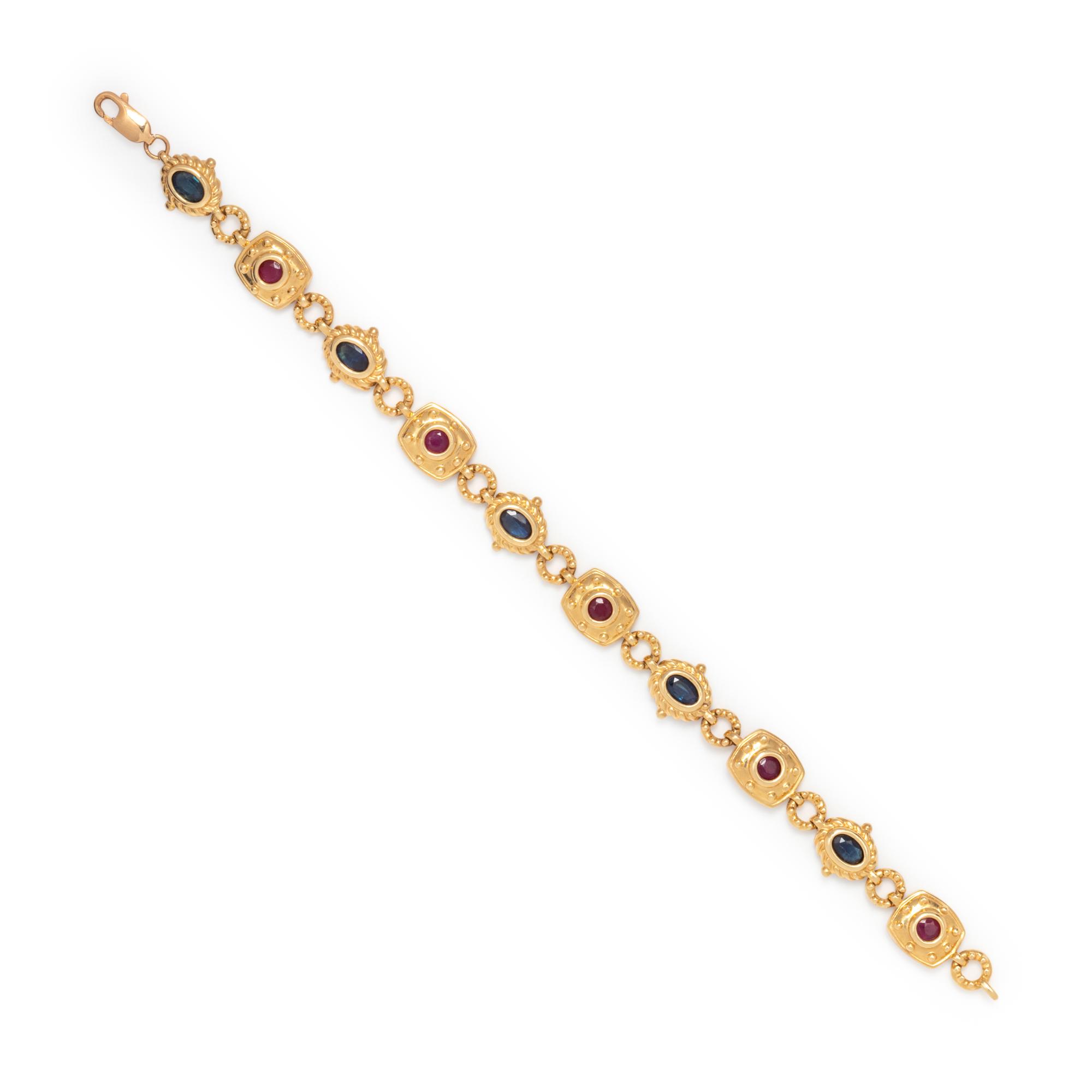 YELLOW GOLD, SAPPHIRE AND RUBY BRACELET