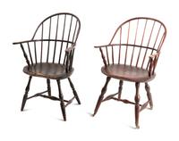 Two Bow-Back Compass Seat Windsor Armchairs