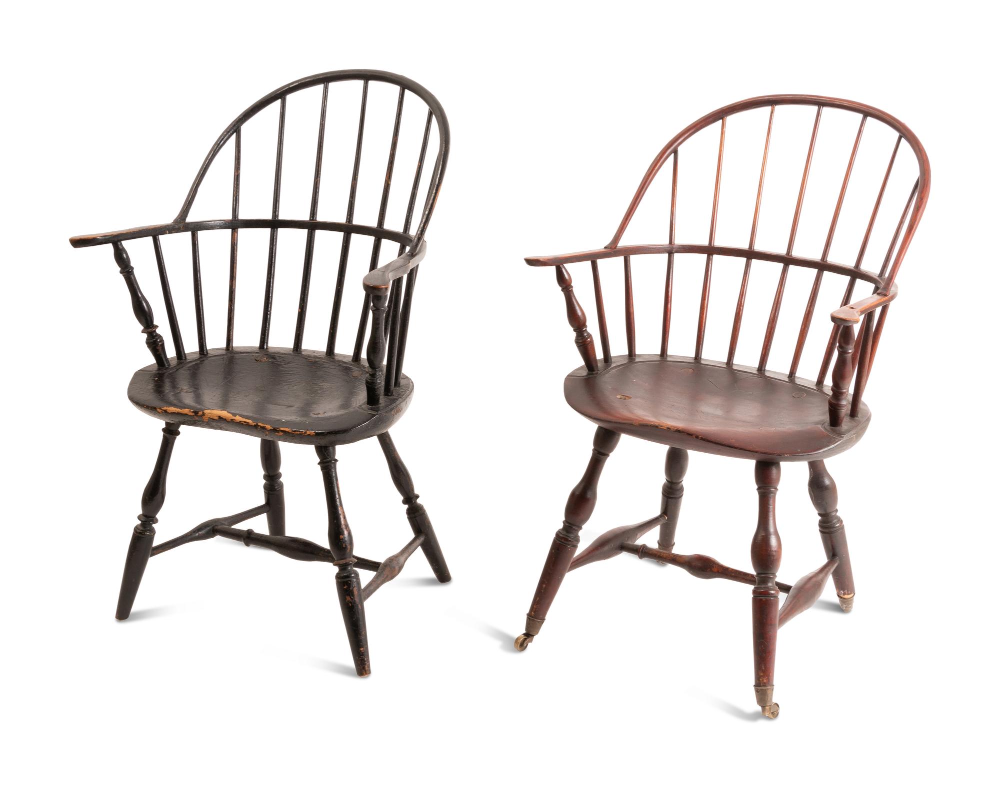 Two Bow-Back Compass Seat Windsor Armchairs