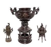 Three Japanese Bronze Incense Burners Height of largest 24 inches. — 19TH CENTURY