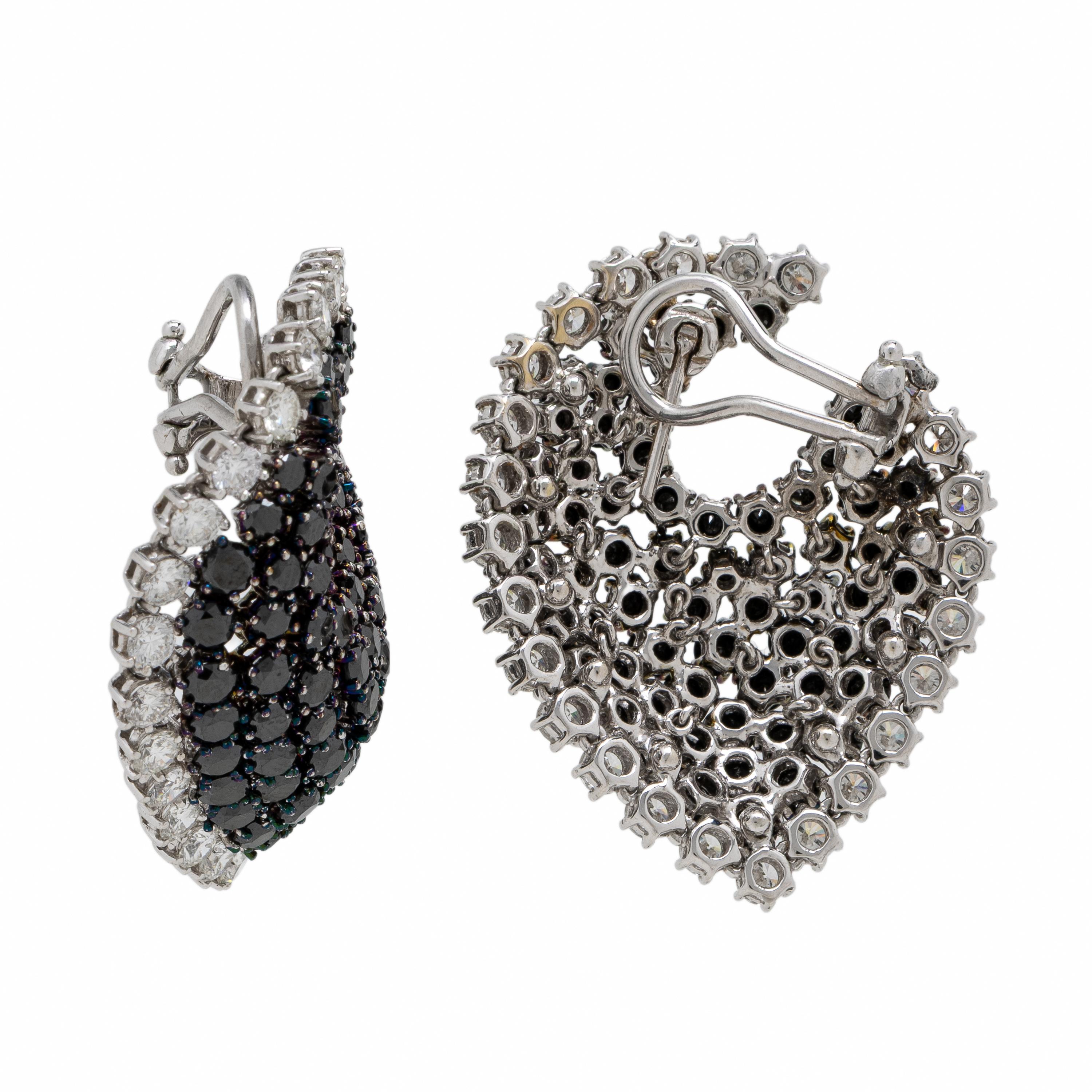 Black Diamond, Diamond, and White Gold Articulated Earrings