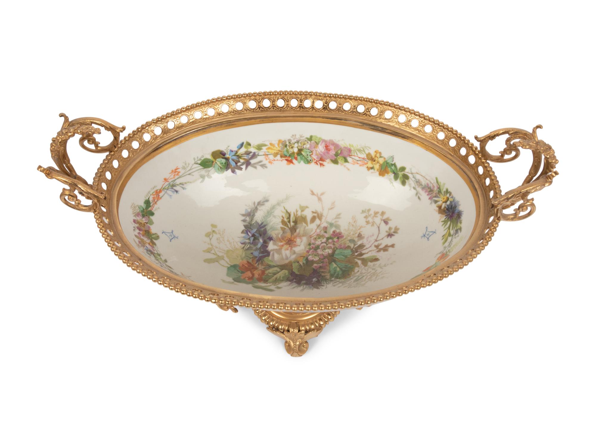 A Sèvres Style Gilt Bronze Mounted Porcelain Centerpiece Bowl