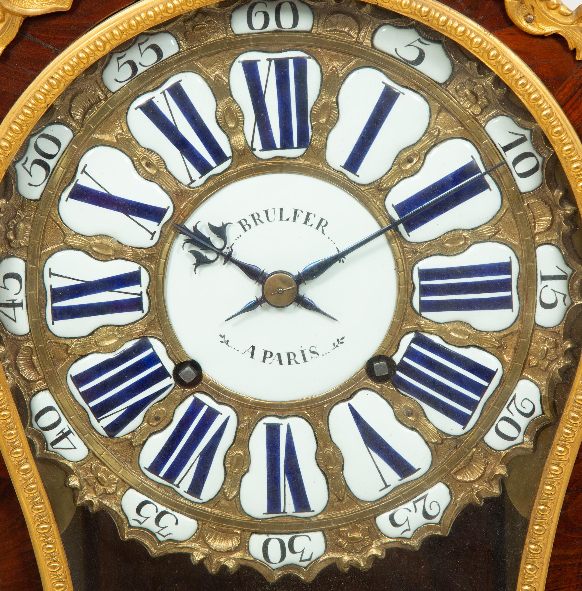 A Louis XV Gilt Bronze Mounted Kingwood Bracket Clock and Matching Wall Bracket