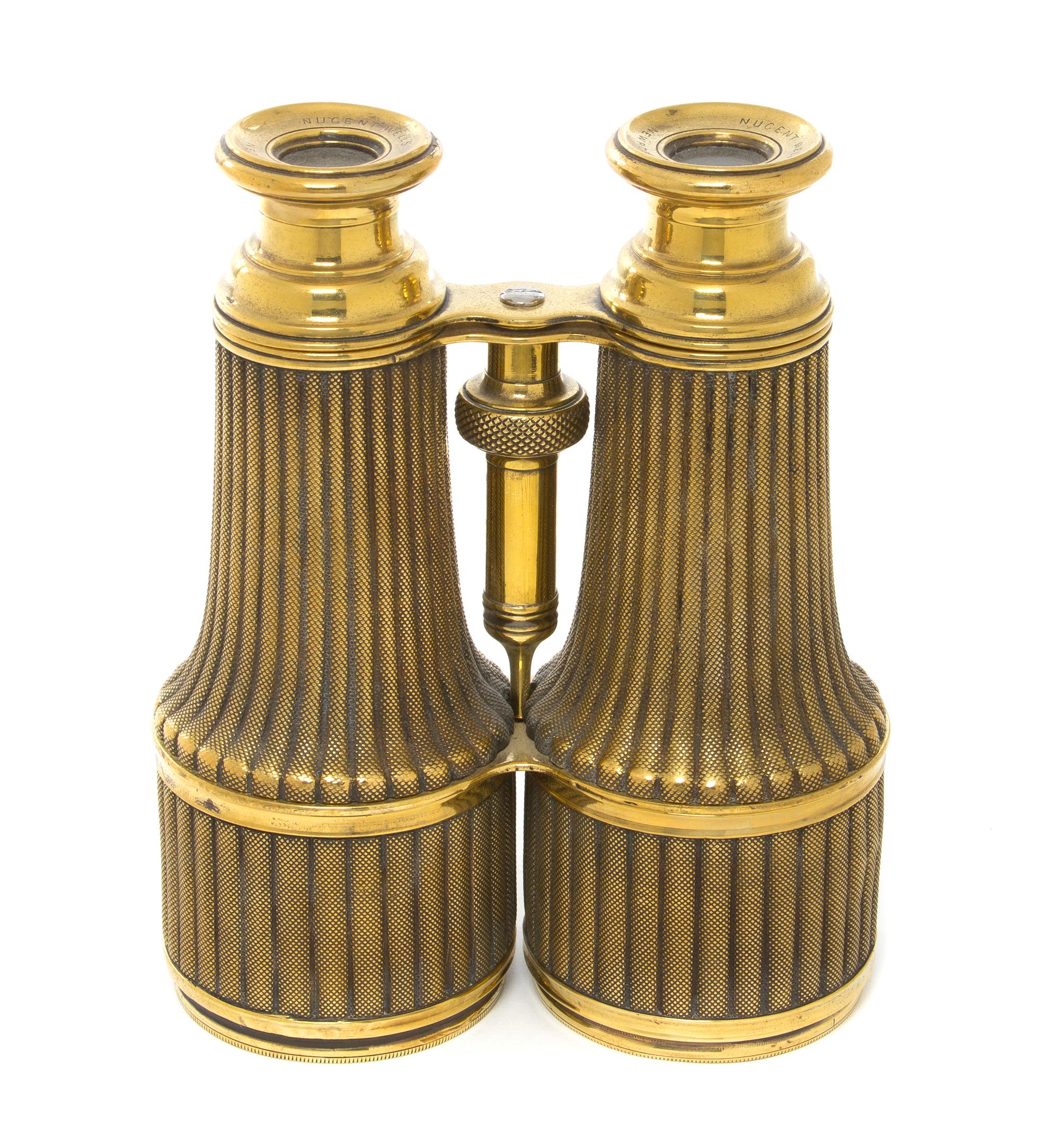 A Pair of Brass Cased Binoculars, Nugent Wells, Width 5 1/8 inches.
