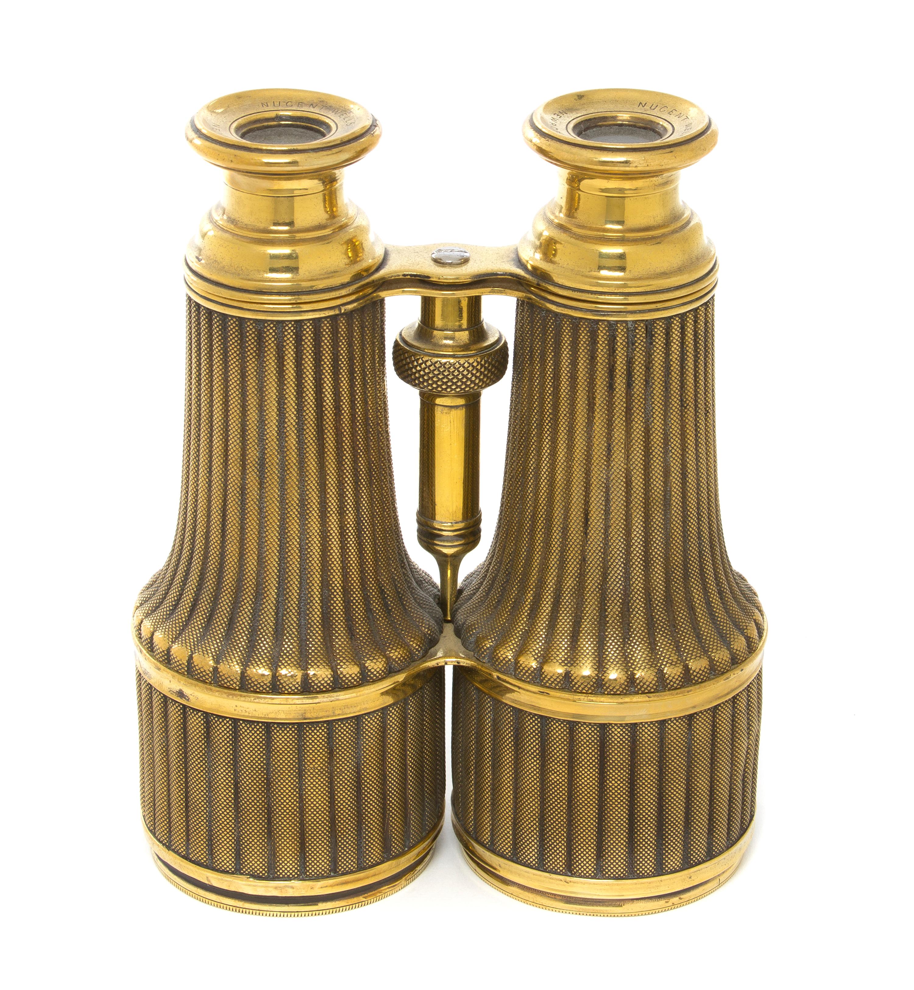 A Pair of Brass Cased Binoculars, Nugent Wells, Width 5 1/8 inches.