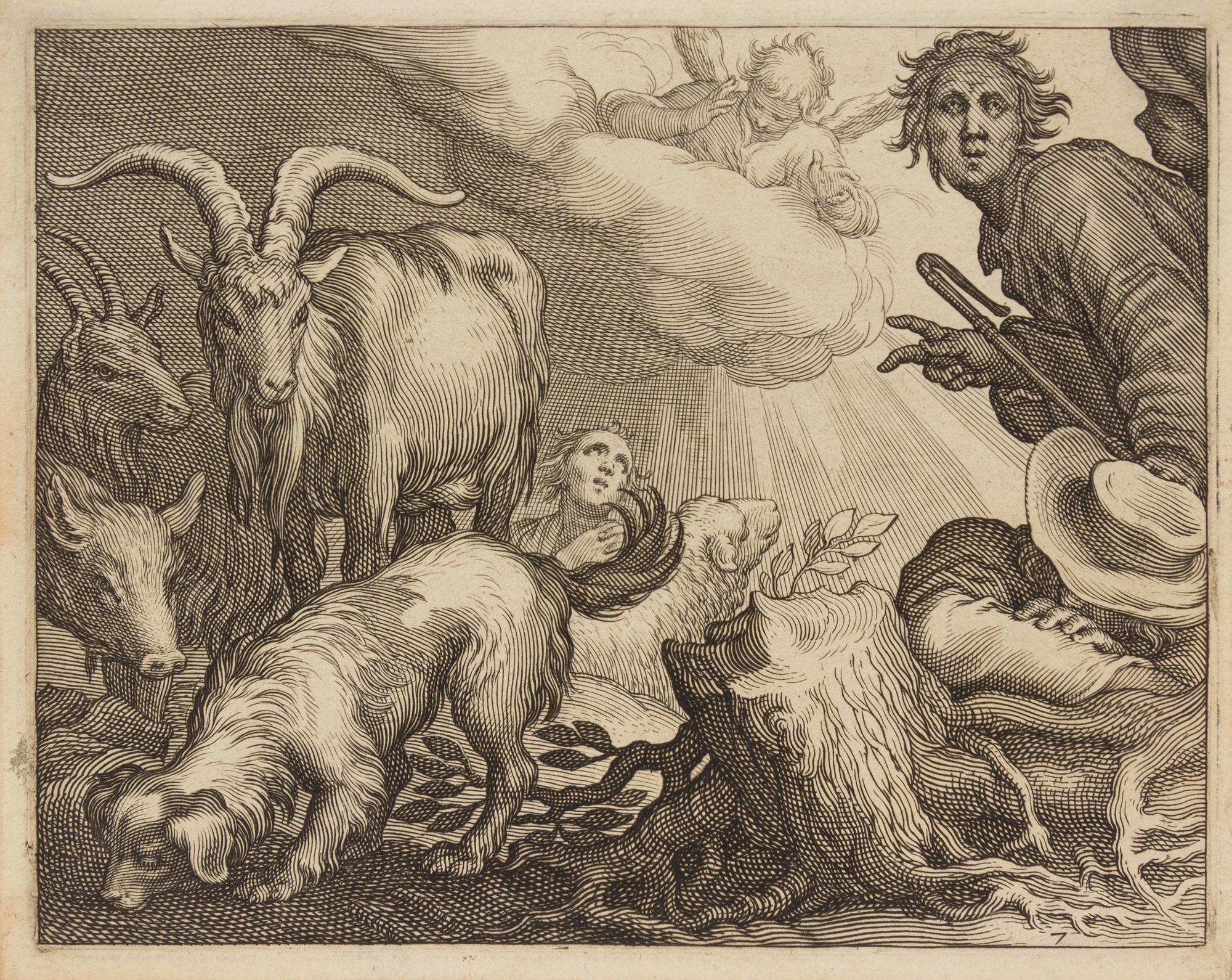 Boetius Adams Bolswert, (Dutch, 1580-1633), Natus Dei, 1632 (6 plates from a portfolio of animals in landscapes after Abraham Bloemaert