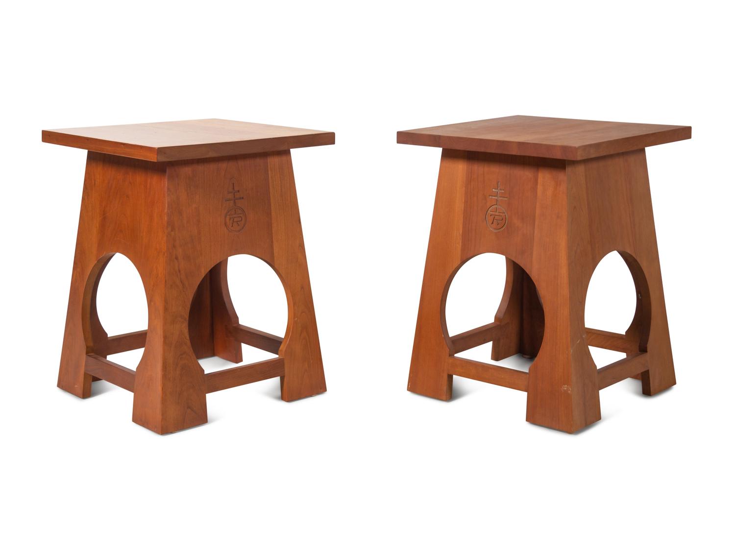 Two Stickley Cherry Side Tables and a Stickley Cherry Bookcase