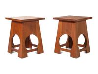 Two Stickley Cherry Side Tables and a Stickley Cherry Bookcase