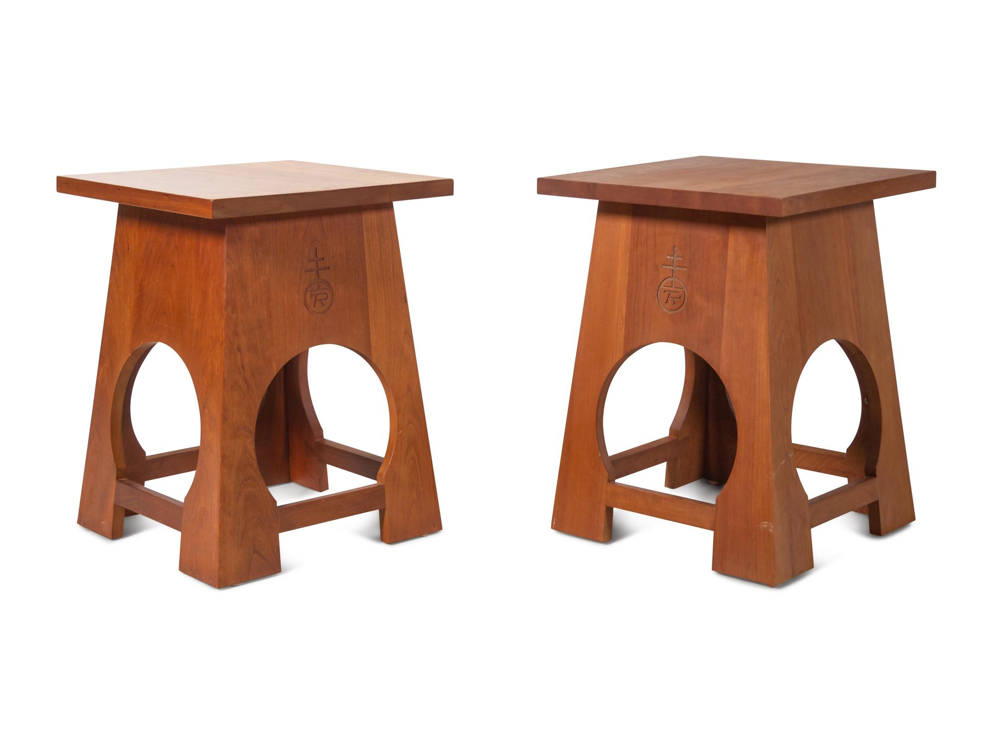 Two Stickley Cherry Side Tables and a Stickley Cherry Bookcase