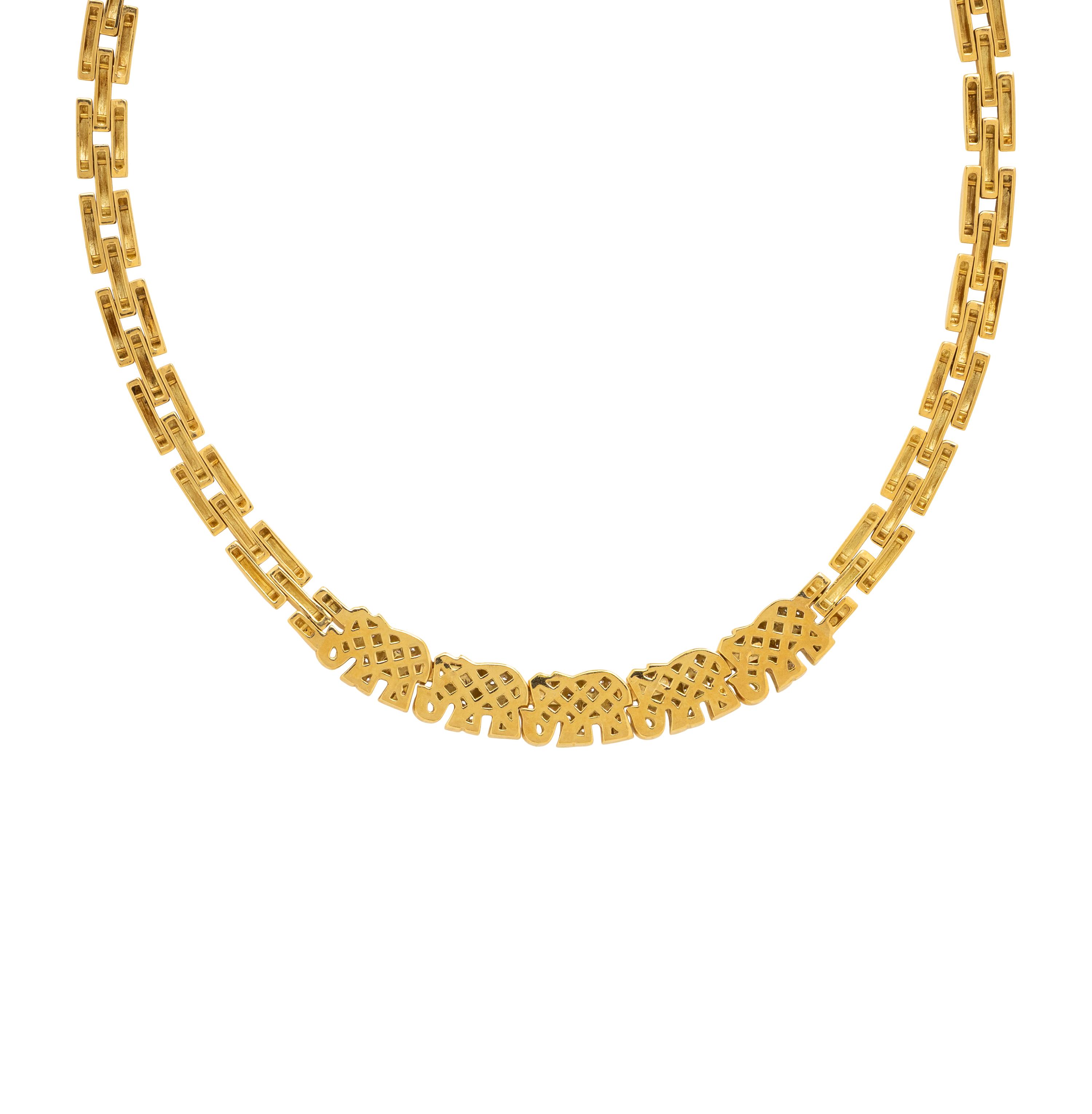 Yellow Gold and Diamond Elephant Necklace