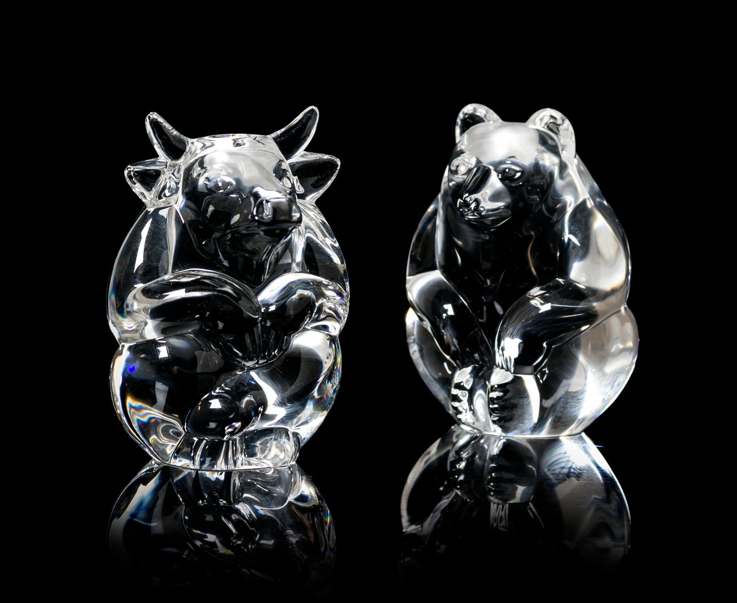 Two Steuben Glass Hand Coolers, Height of taller 2 3/4 inches.