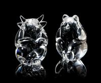 Two Steuben Glass Hand Coolers, Height of taller 2 3/4 inches.