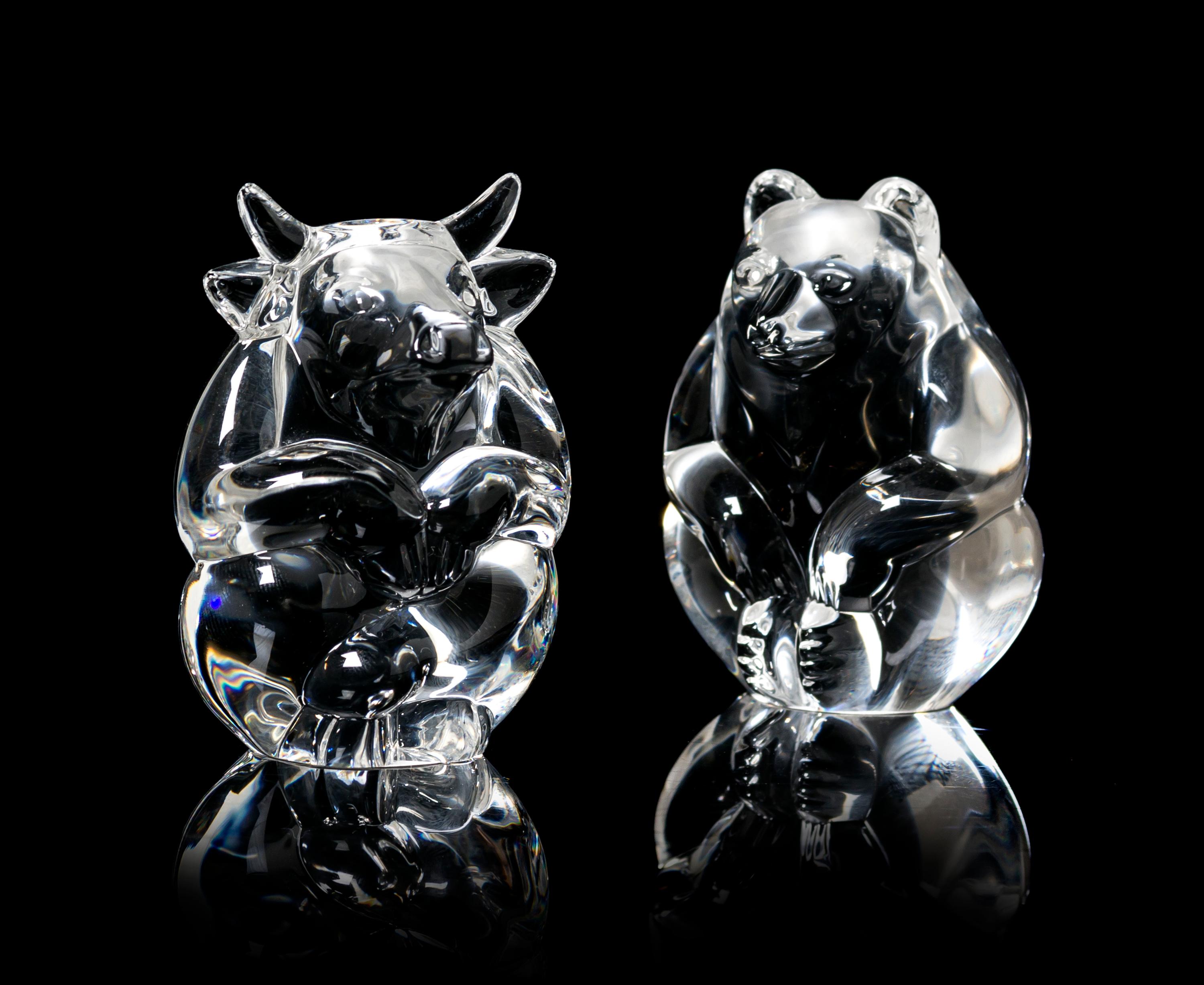 Two Steuben Glass Hand Coolers, Height of taller 2 3/4 inches.