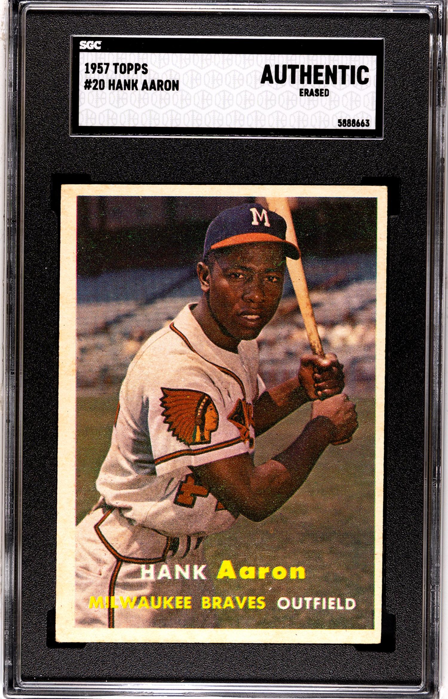 A Group of 1957 Topps Mickey Mantle, Hank Aaron and Ernie Banks Baseball Cards No. 20 (SGC Authentic)