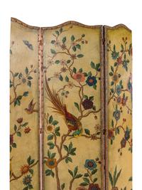 A Continental Painted Leather Three-Panel Floor Screen