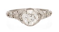 An Art Deco Platinum and Diamond Ring, 1.90 dwts.