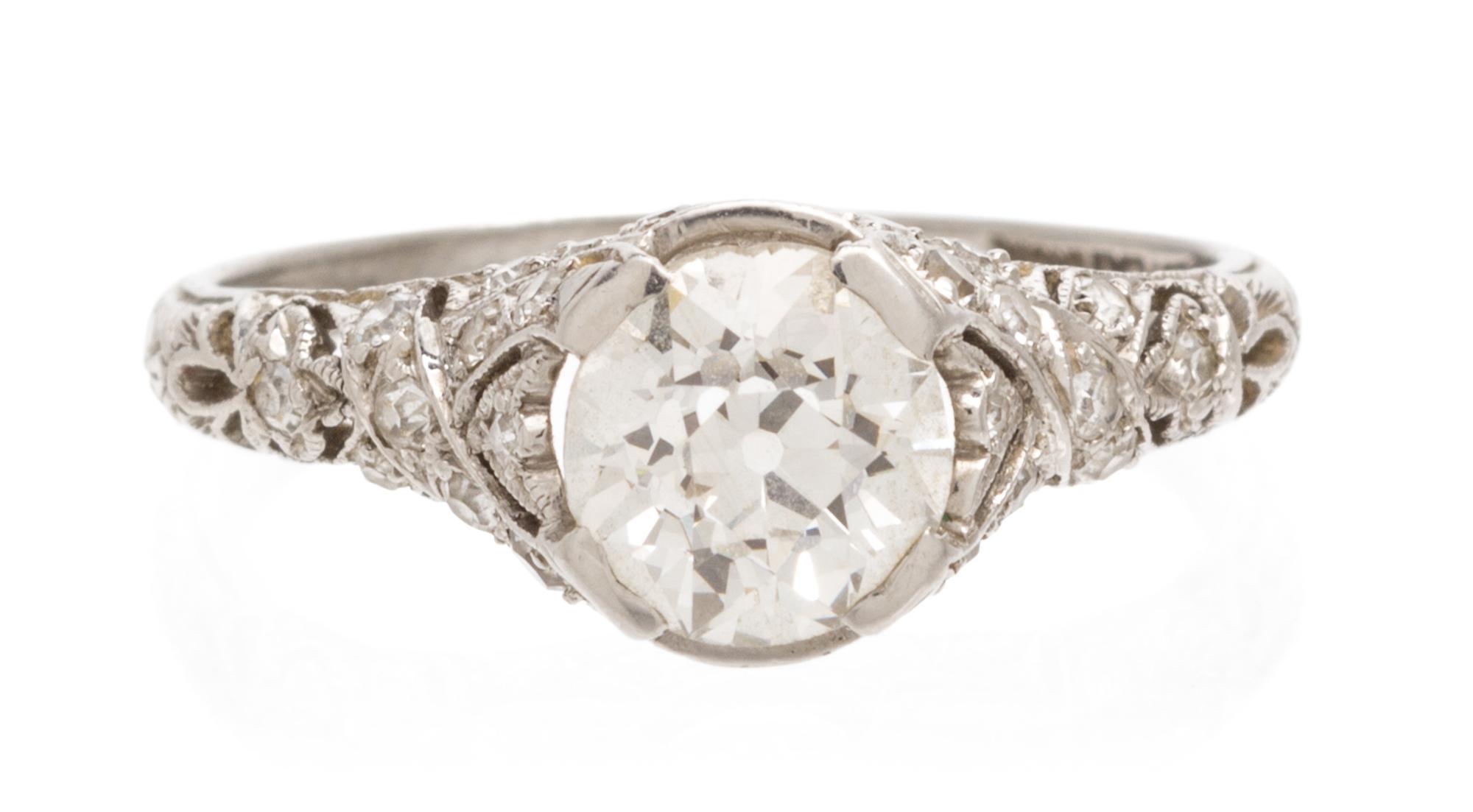 An Art Deco Platinum and Diamond Ring, 1.90 dwts.