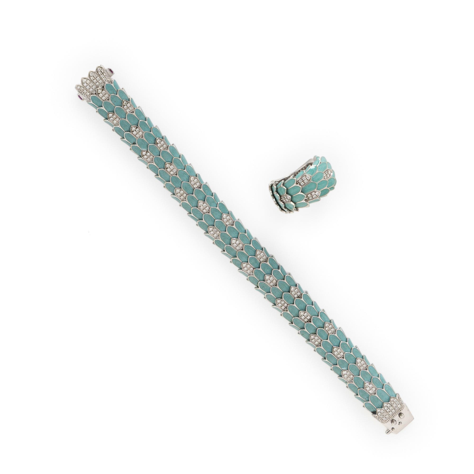 Roberto Coin, Enamel, Diamond, and White Gold 'Animalier' Bracelet and Ring