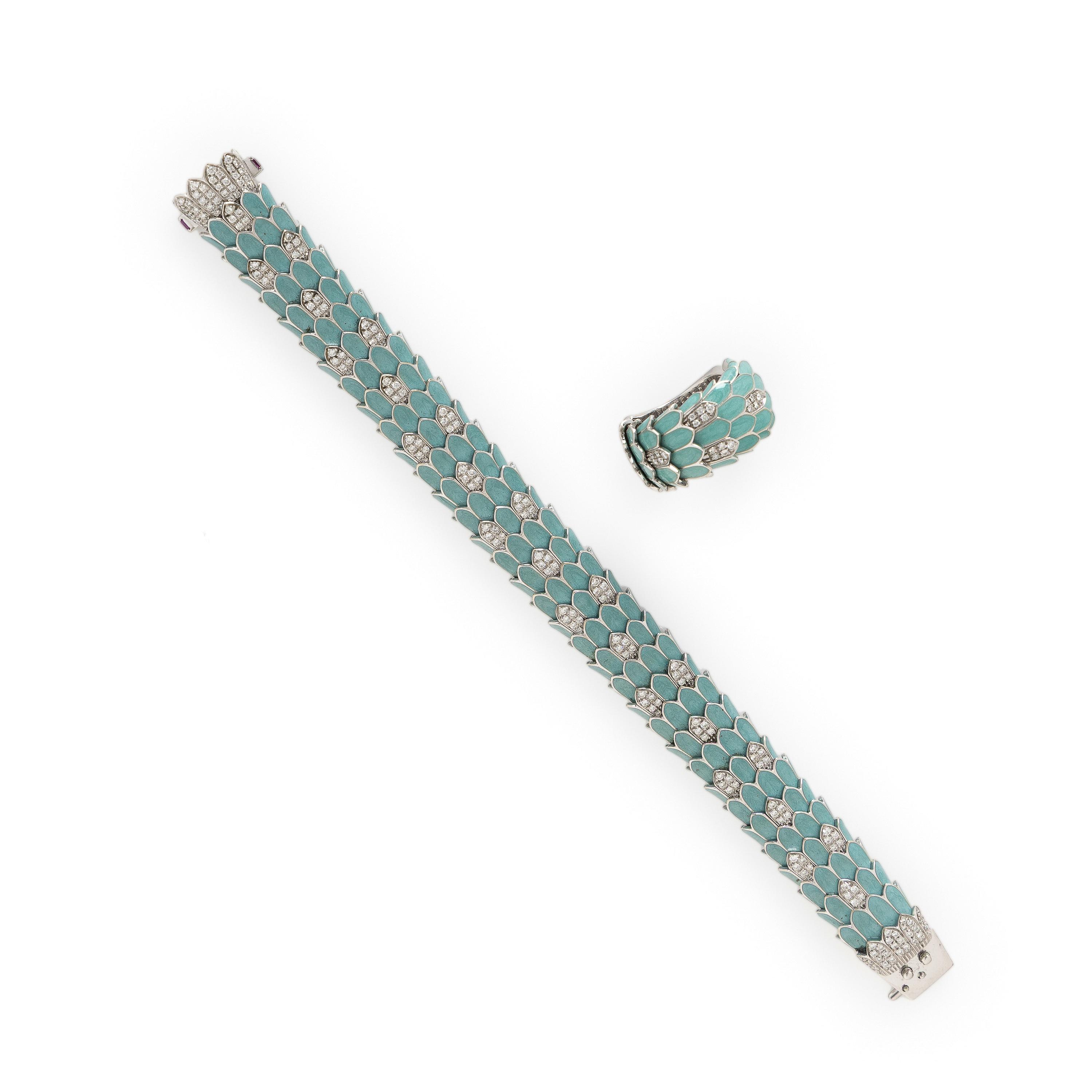 Roberto Coin, Enamel, Diamond, and White Gold 'Animalier' Bracelet and Ring