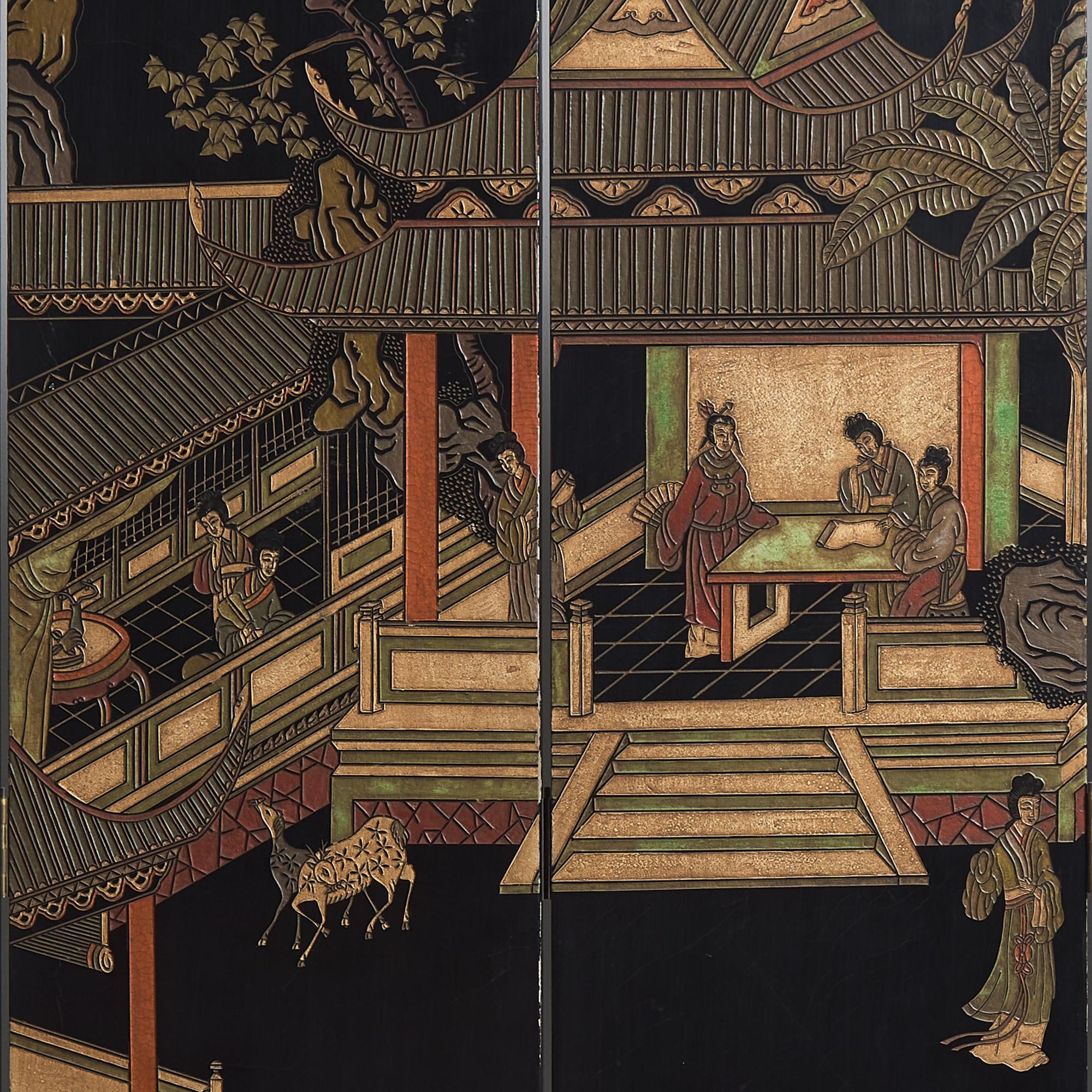 A Chinese Eight-Panel Coromandel Screen, 20th Century 近代 款彩八扇屏