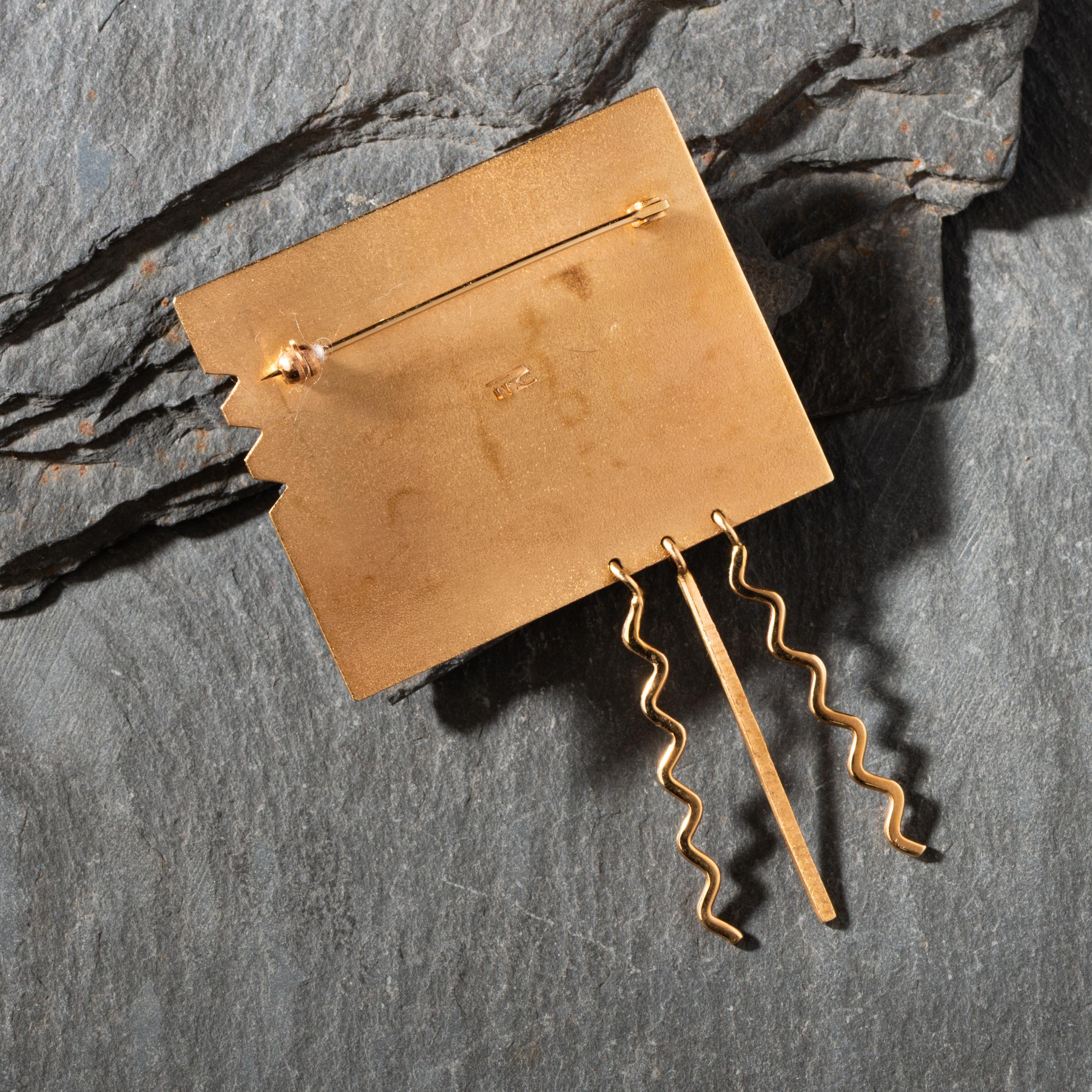 *Richard Chavez (San Felipe, b. 1949) — Yellow Gold and Multi-stone Inlay Pin / Brooch